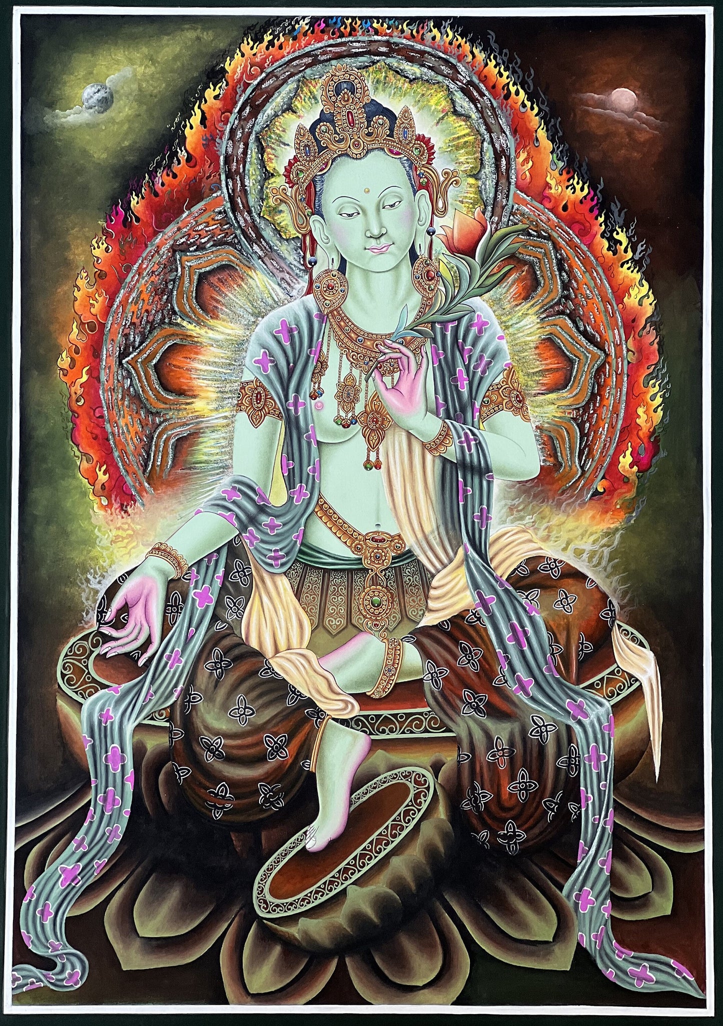 Original Hand-painted Finest Quality Masterpiece Green Tara/ Shyamtara Newari  Paubha/ Pauva/ Thangka Painting Compassion Meditation Art