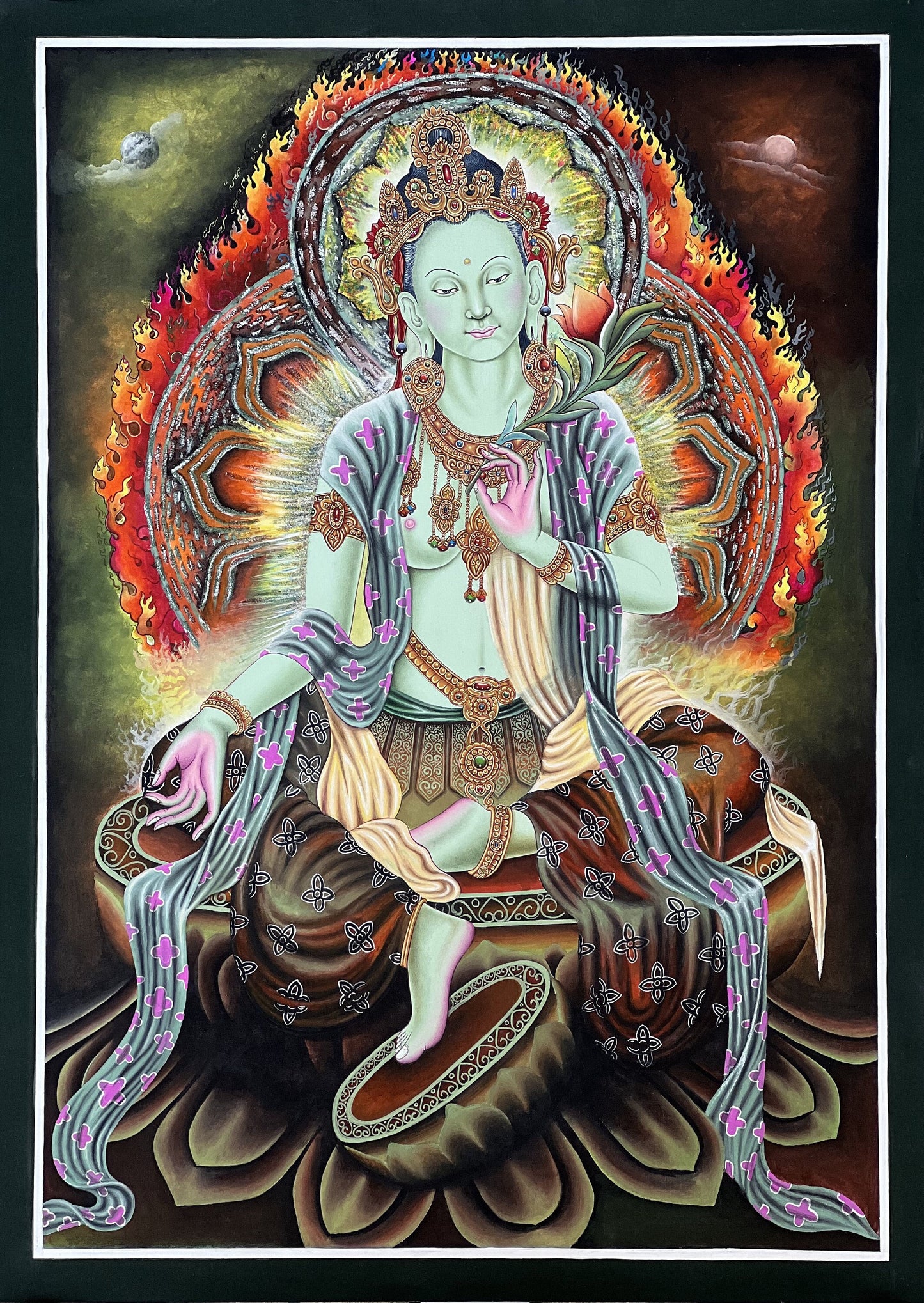 Original Hand-painted Finest Quality Masterpiece Green Tara/ Shyamtara Newari  Paubha/ Pauva/ Thangka Painting Compassion Meditation Art