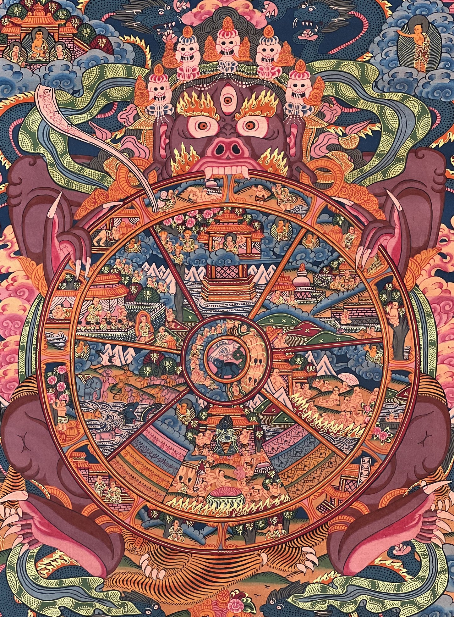 Original Hand Painted Samsara/ Wheel Of Life /Bhavachakra Mandala Masterpiece Tibetan Meditation Compassion Thangka/ Thanka Painting