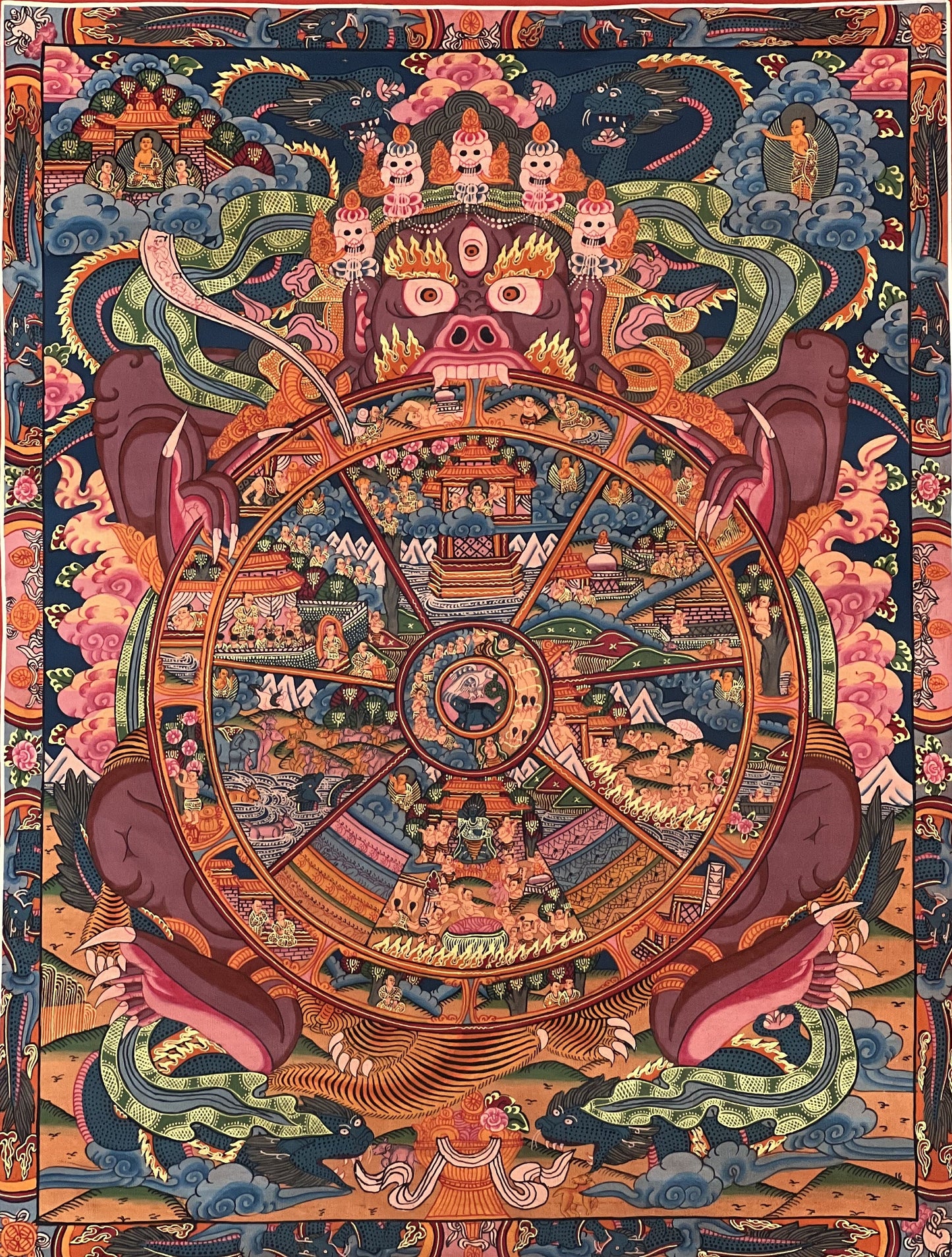 Original Hand Painted Samsara/ Wheel Of Life /Bhavachakra Mandala Masterpiece Tibetan Meditation Compassion Thangka/ Thanka Painting