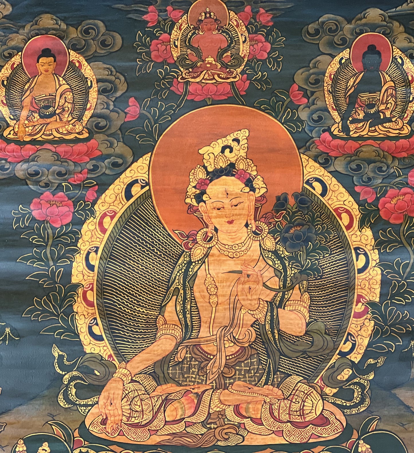 Hand-painted White Tara, Mother Goddess OLD OIL VARNISHED  Tibetan Thangka Painting/Compassion Meditation Art