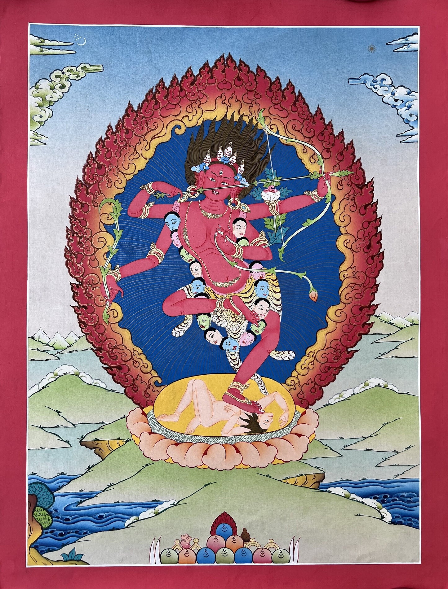 Original Hand-Painted Masterpiece Gold Kurukulla/Kurukulle Tibetan Thangka Painting Compassion Meditation Art From Nepal