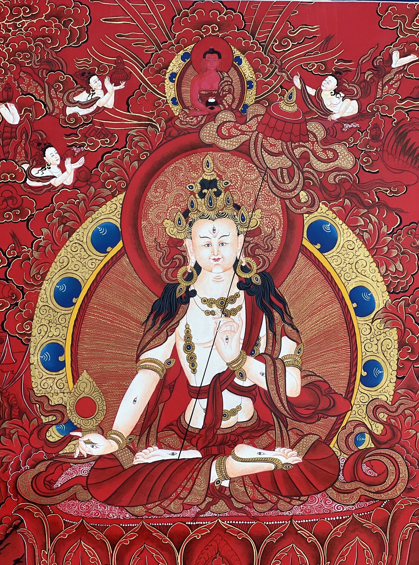 Ushnisha Sitatapatra/ Dukar/ Dhukar/ Lady of the White Umbrella Original Masterpiece Gold Tibetan Thangka Painting from Nepal