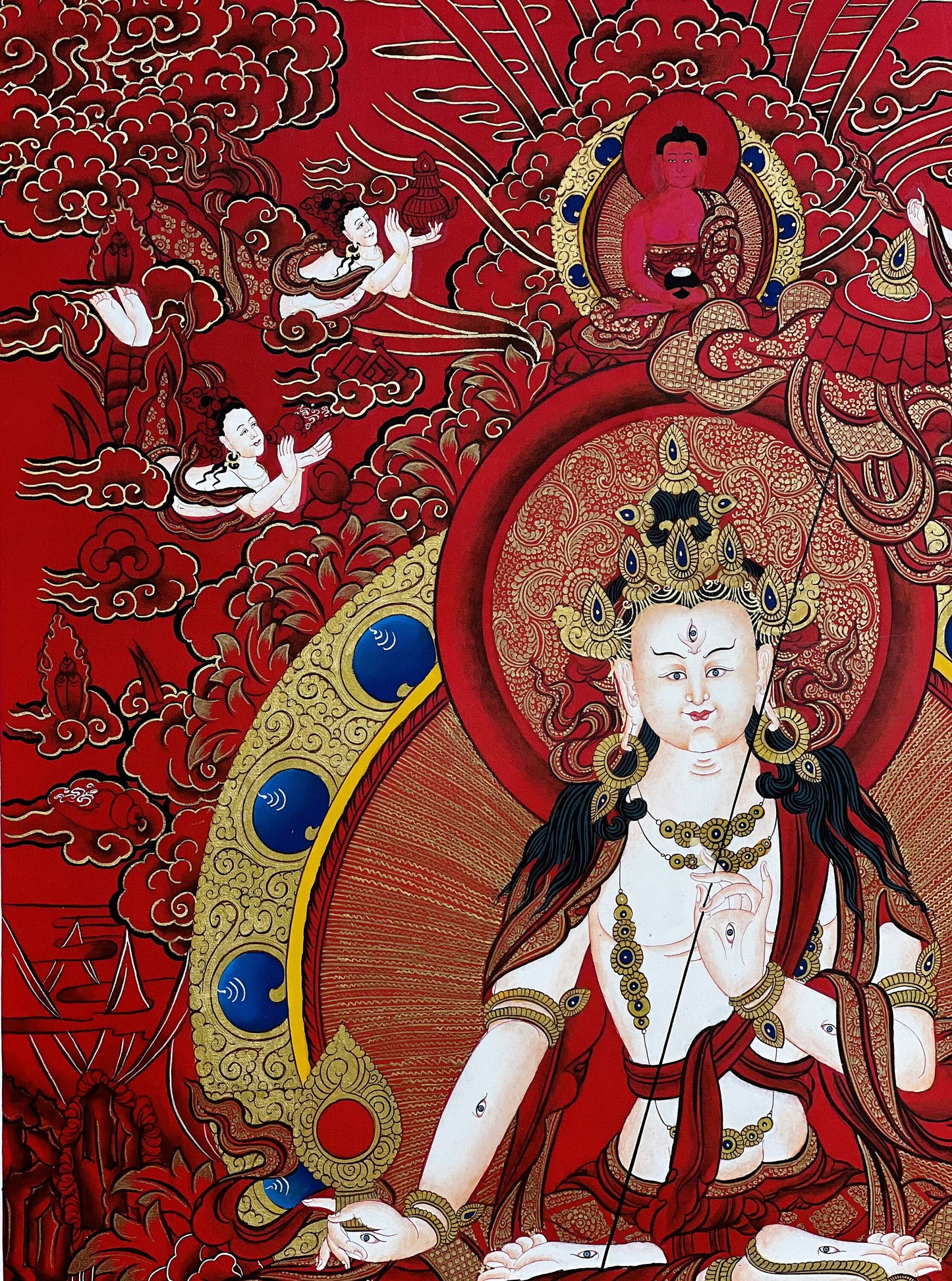 Ushnisha Sitatapatra/ Dukar/ Dhukar/ Lady of the White Umbrella Original Masterpiece Gold Tibetan Thangka Painting from Nepal