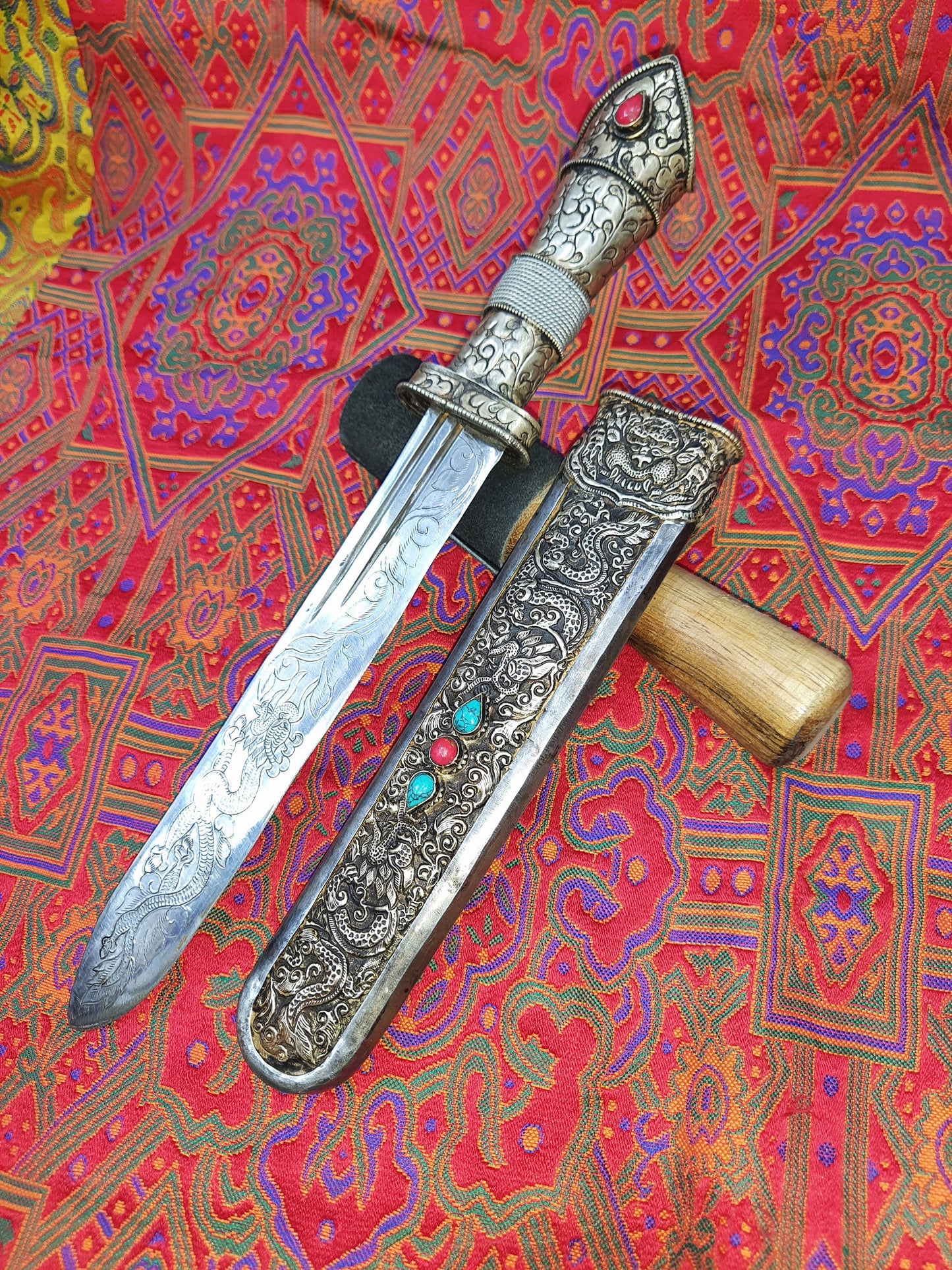 Exquisite Hand-Carved Tibetan Decor Paper Knife/ Ceremonial Blade Crafted in Nepal/ Souvenir of Tradition and Craftsmanship