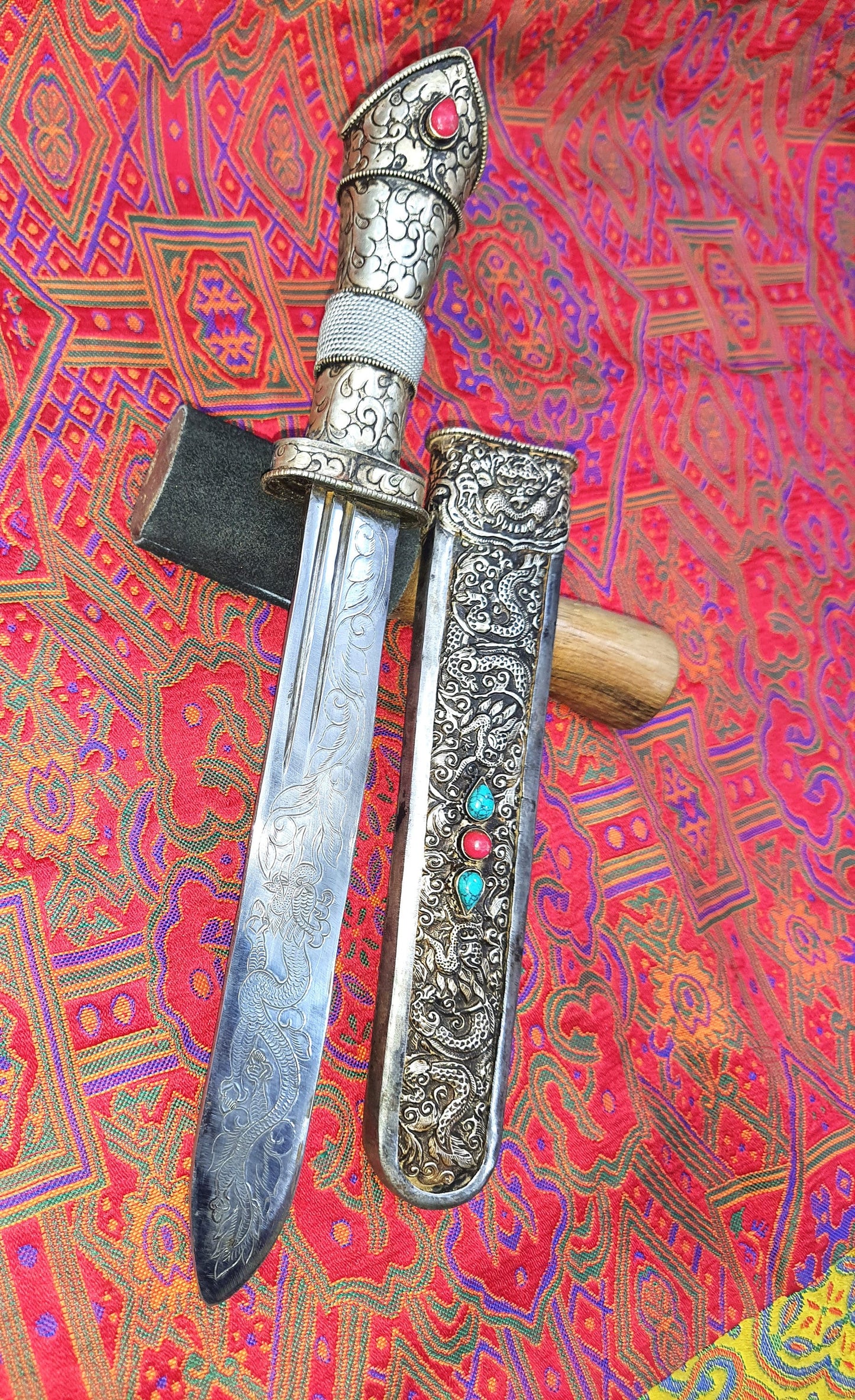 Exquisite Hand-Carved Tibetan Decor Paper Knife/ Ceremonial Blade Crafted in Nepal/ Souvenir of Tradition and Craftsmanship