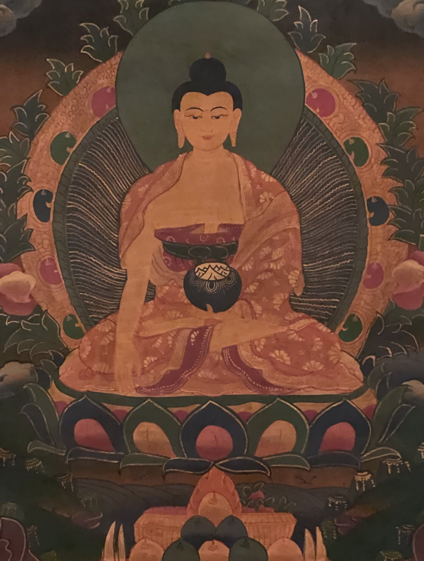 Original Hand Painted Shakyamuni/ Gautama Buddha Old Oil Varnished  Tibetan Mediation Thangka / Thanka Painting from Nepal