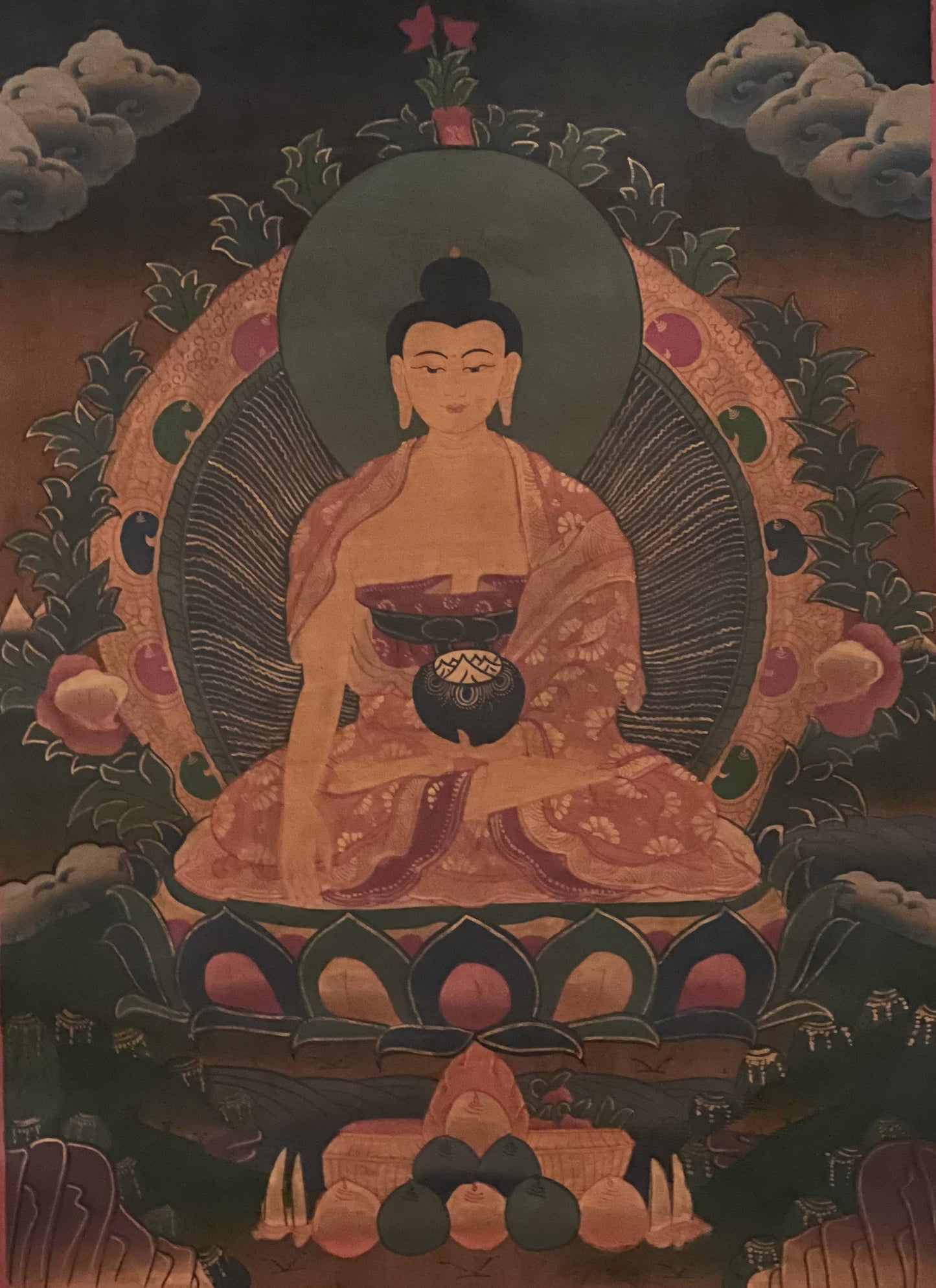 Original Hand Painted Shakyamuni/ Gautama Buddha Old Oil Varnished  Tibetan Mediation Thangka / Thanka Painting from Nepal