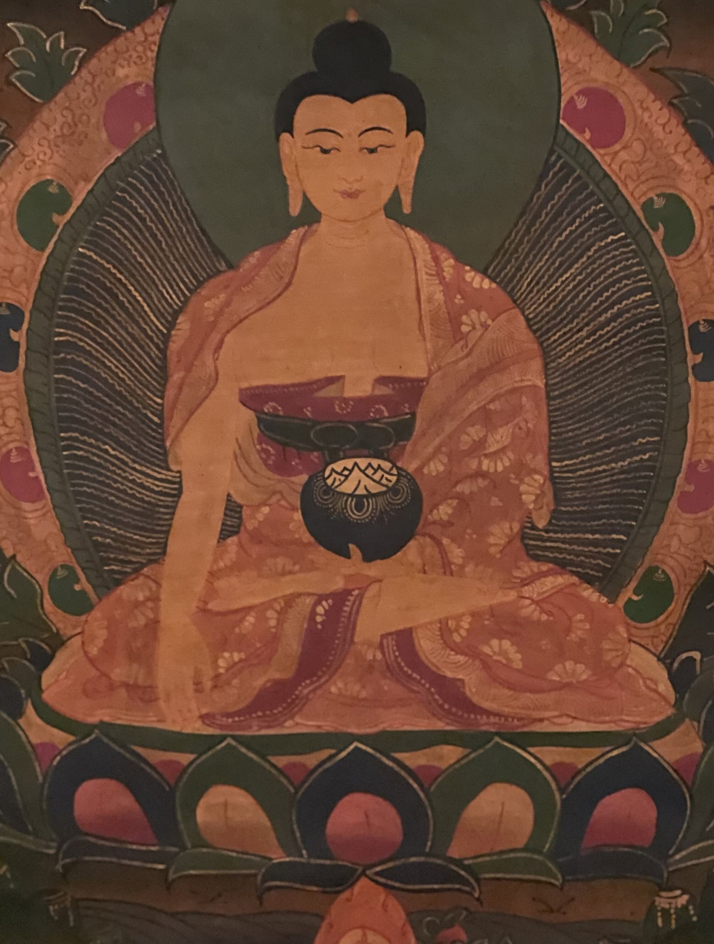 Original Hand Painted Shakyamuni/ Gautama Buddha Old Oil Varnished  Tibetan Mediation Thangka / Thanka Painting from Nepal