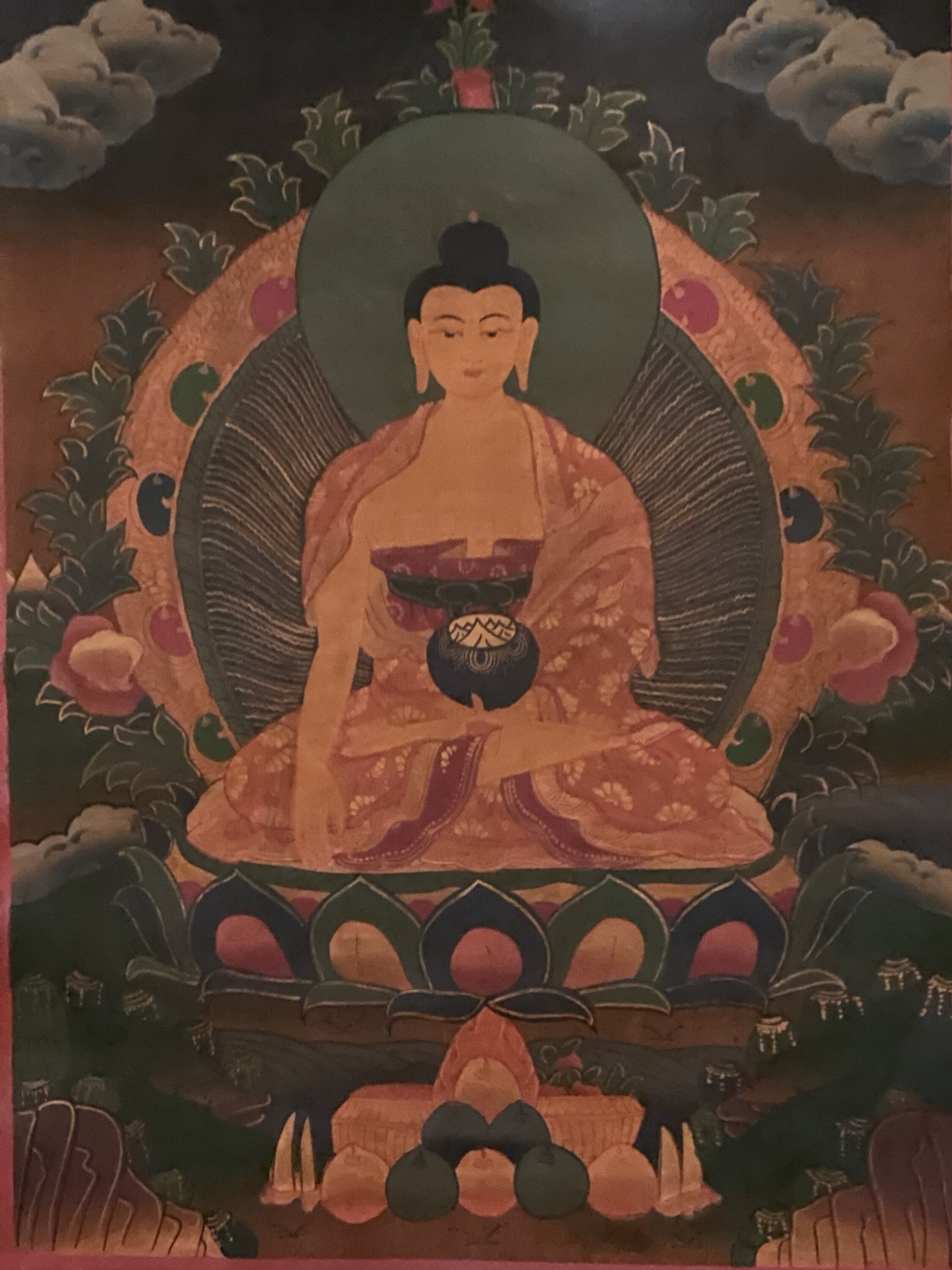 Original Hand Painted Shakyamuni/ Gautama Buddha Old Oil Varnished  Tibetan Mediation Thangka / Thanka Painting from Nepal