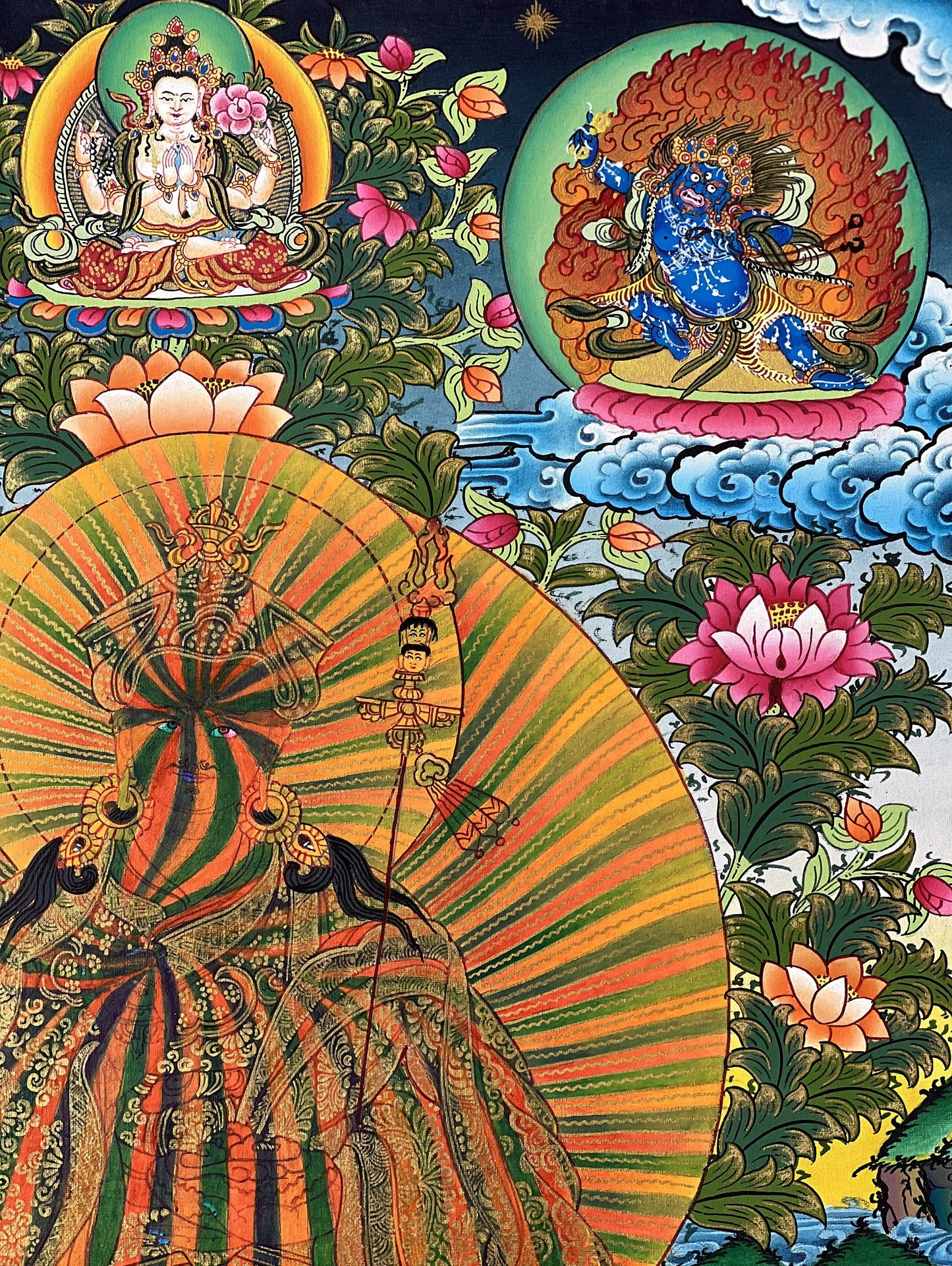 Hand-painted Guru Rinpoche, Rainbow Body, Padmasambhava, Master Quality, Original Tibetan Thangka Painting