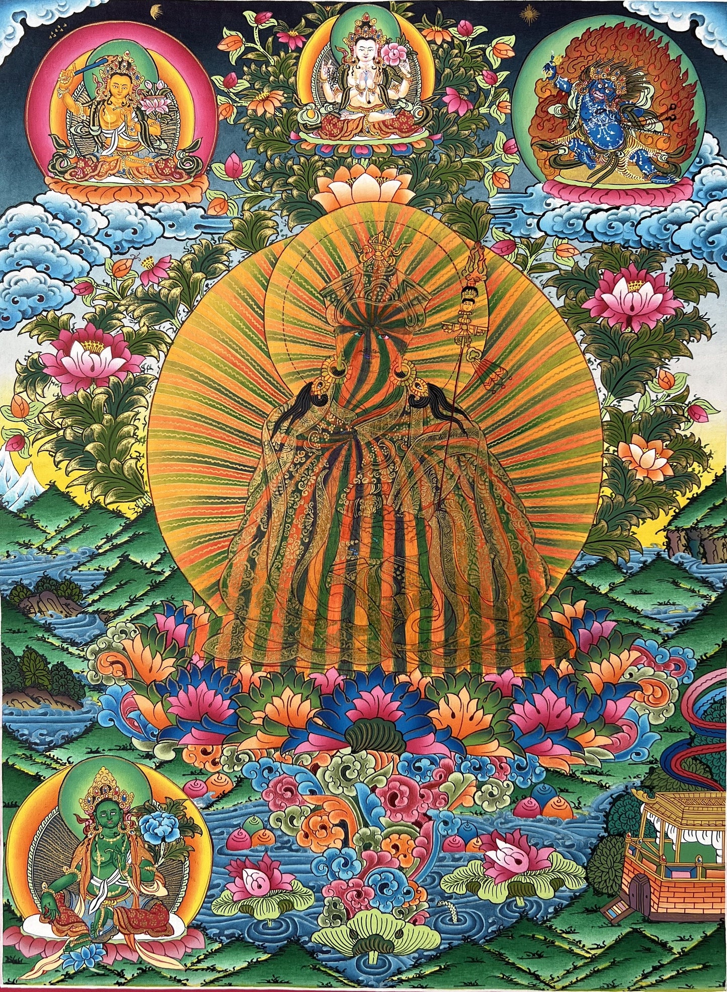 Hand-painted Guru Rinpoche, Rainbow Body, Padmasambhava, Master Quality, Original Tibetan Thangka Painting