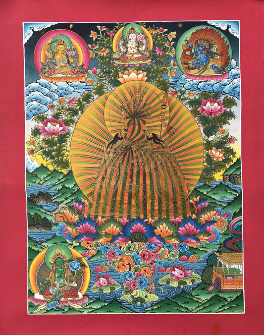 Hand-painted Guru Rinpoche, Rainbow Body, Padmasambhava, Master Quality, Original Tibetan Thangka Painting