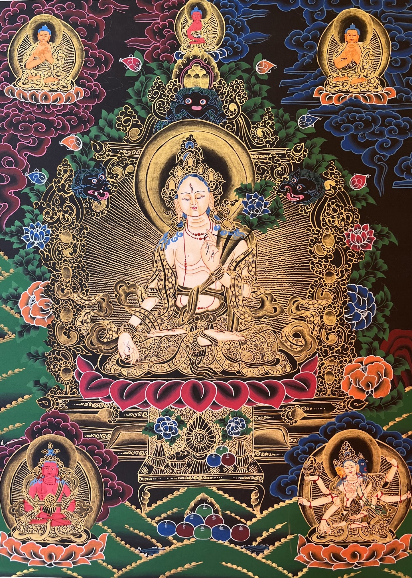 Original Hand-painted White Tara  Mother Goddess Tibetan Thangka Painting with Premium Khadi Silk Brocade