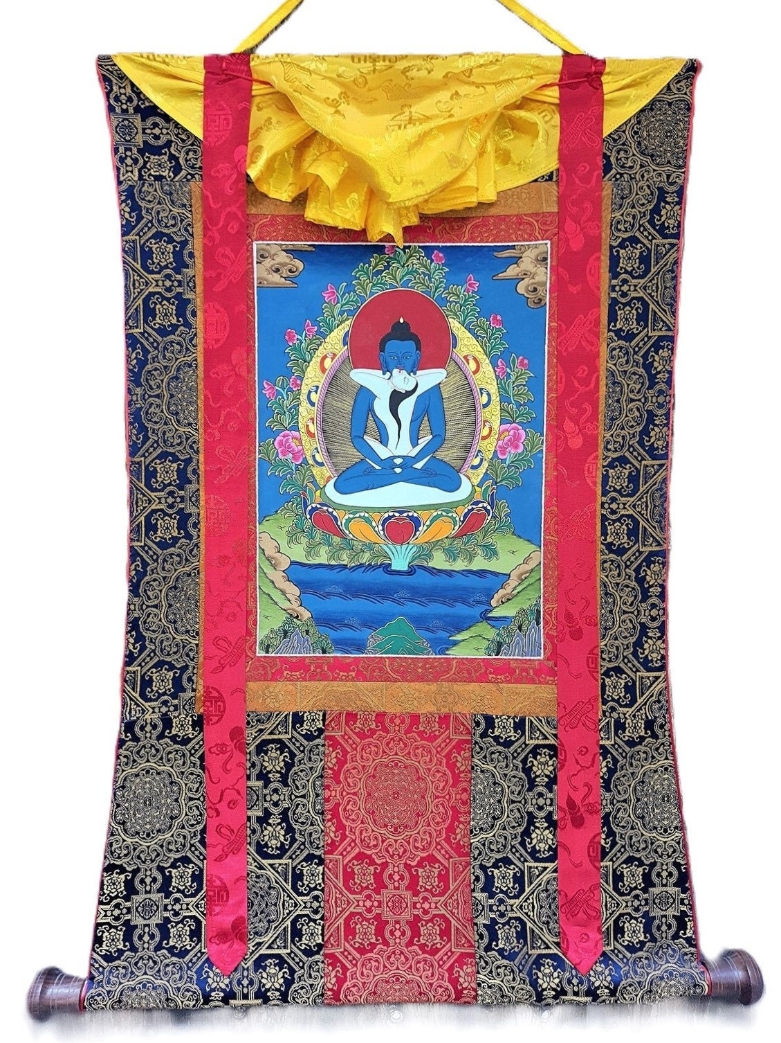 Original Hand Painted Buddha Shakti / Samantabhadra / Tibetan Wall Hanging Meditation Thangka / Thanka Painting Silk Framed From Nepal