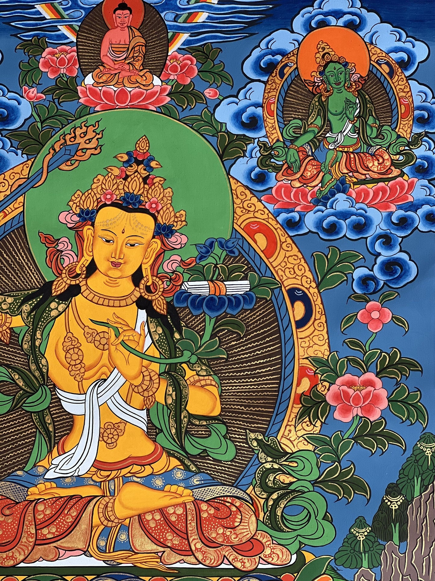 Original Hand-painted Manjusri/ Manjushri/ Manjushree/ Wisdom Bodhisattva Masterpiece Tibetan Thangka Painting