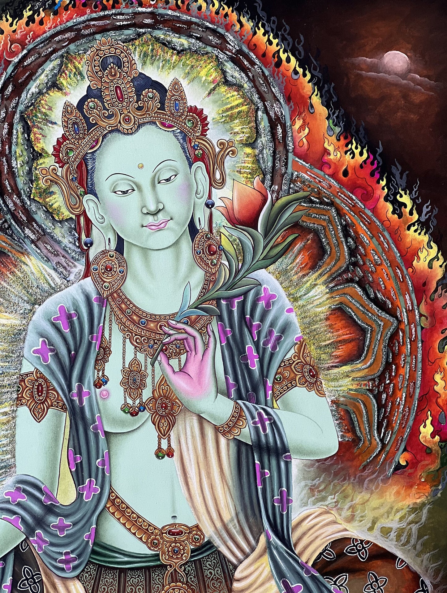 Original Hand-painted Finest Quality Masterpiece Green Tara/ Shyamtara Newari  Paubha/ Pauva/ Thangka Painting Compassion Meditation Art