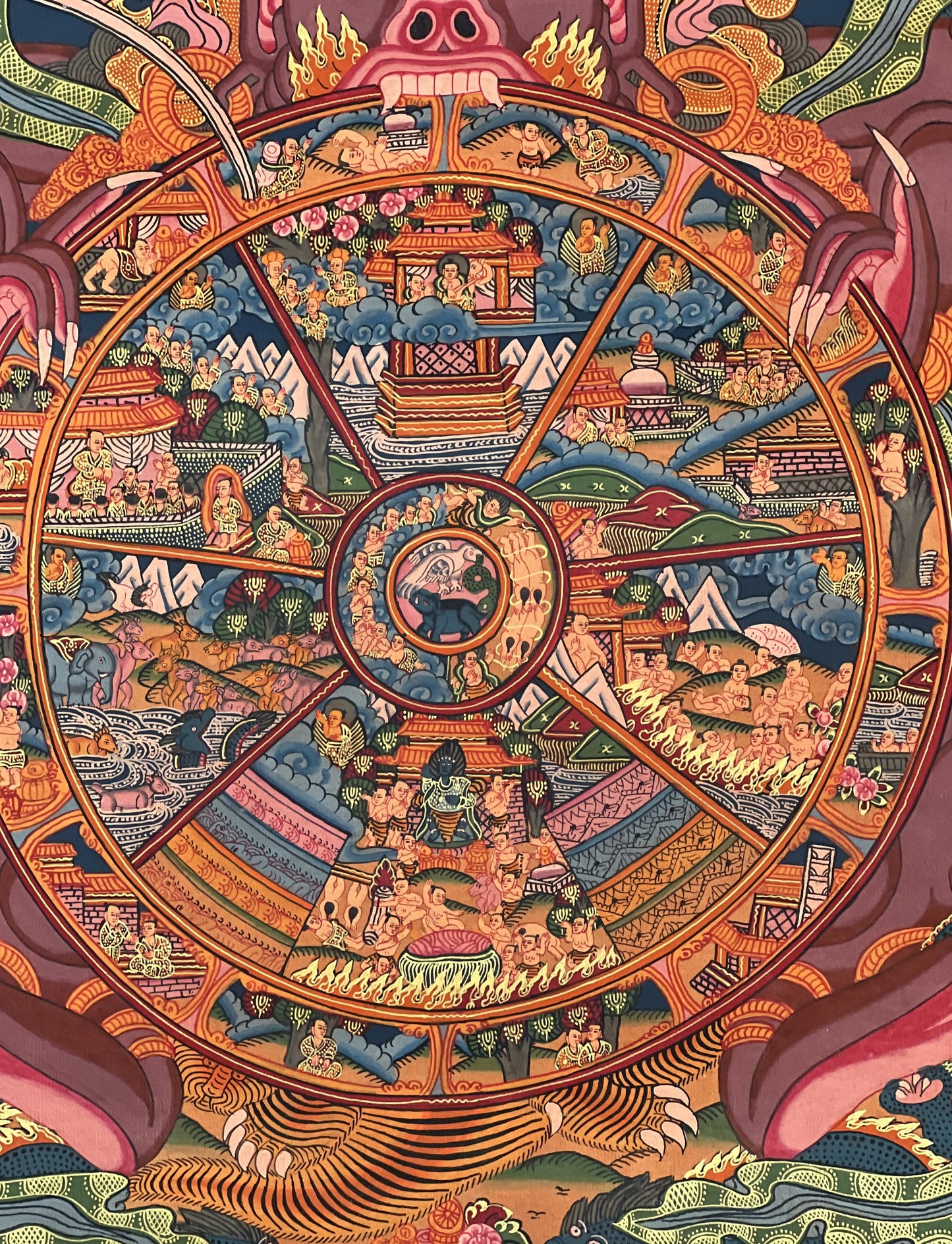 Original Hand Painted Samsara/ Wheel Of Life /Bhavachakra Mandala Masterpiece Tibetan Meditation Compassion Thangka/ Thanka Painting