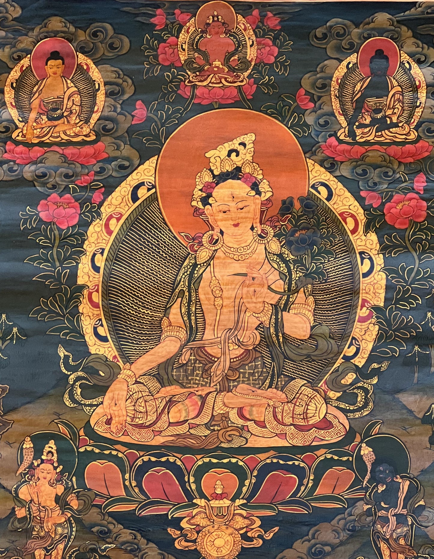 Hand-painted White Tara, Mother Goddess OLD OIL VARNISHED  Tibetan Thangka Painting/Compassion Meditation Art