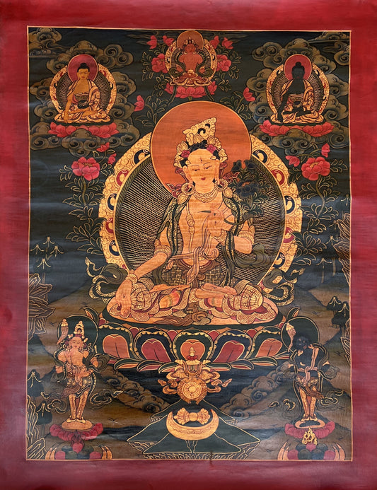 Hand-painted White Tara, Mother Goddess OLD OIL VARNISHED  Tibetan Thangka Painting/Compassion Meditation Art