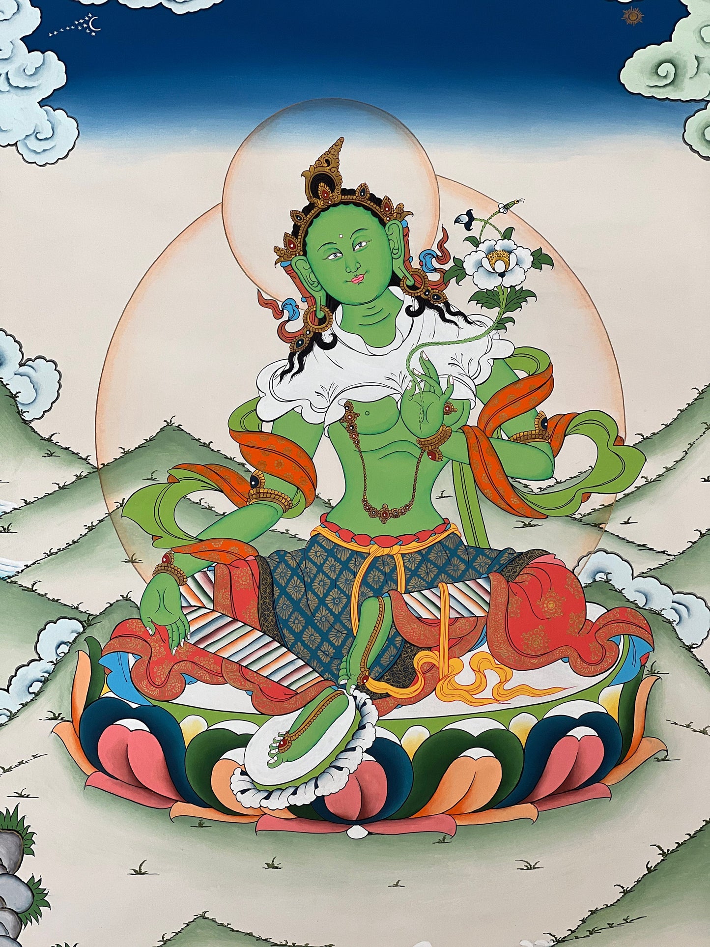 Green Tara 24k Gold Original Masterpiece Tibetan Thangka/Thanka Painting /Wall Hanging Compassion Meditation Art from Nepal