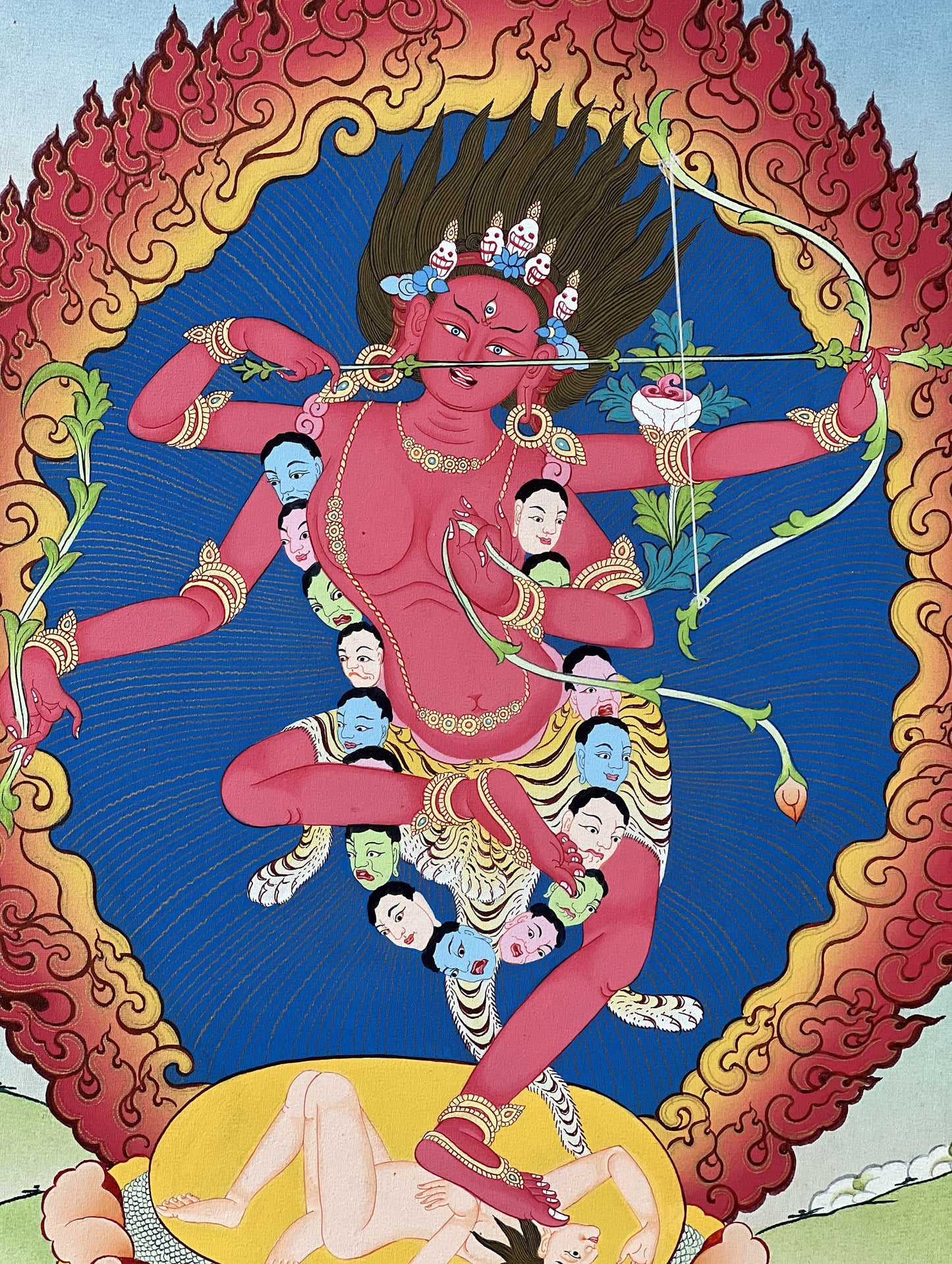 Original Hand-Painted Masterpiece Gold Kurukulla/Kurukulle Tibetan Thangka Painting Compassion Meditation Art From Nepal