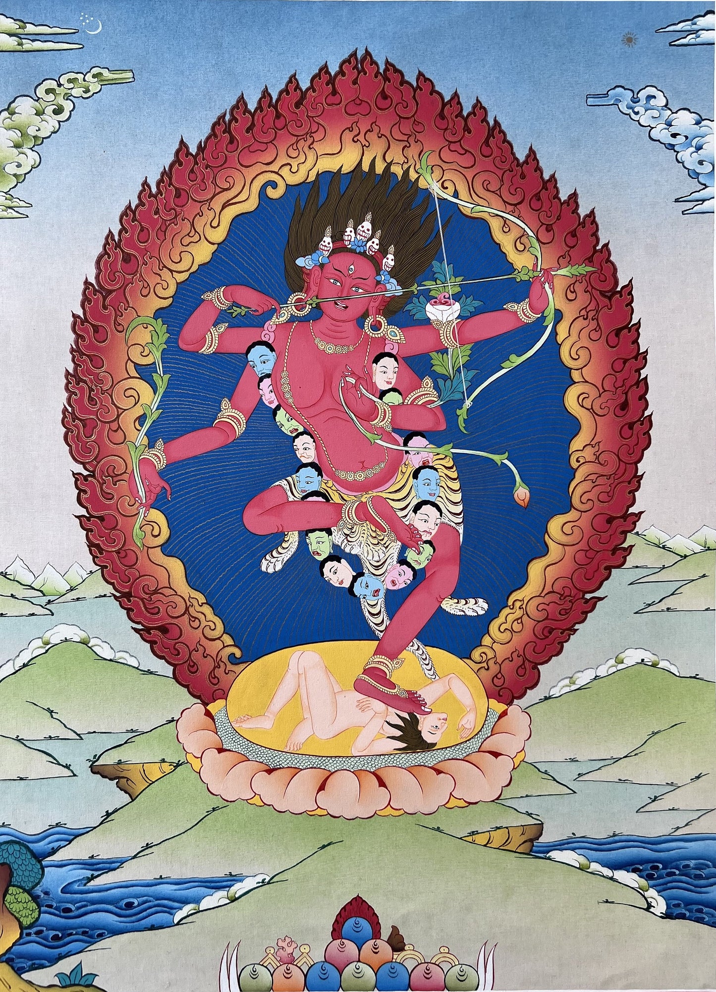 Original Hand-Painted Masterpiece Gold Kurukulla/Kurukulle Tibetan Thangka Painting Compassion Meditation Art From Nepal