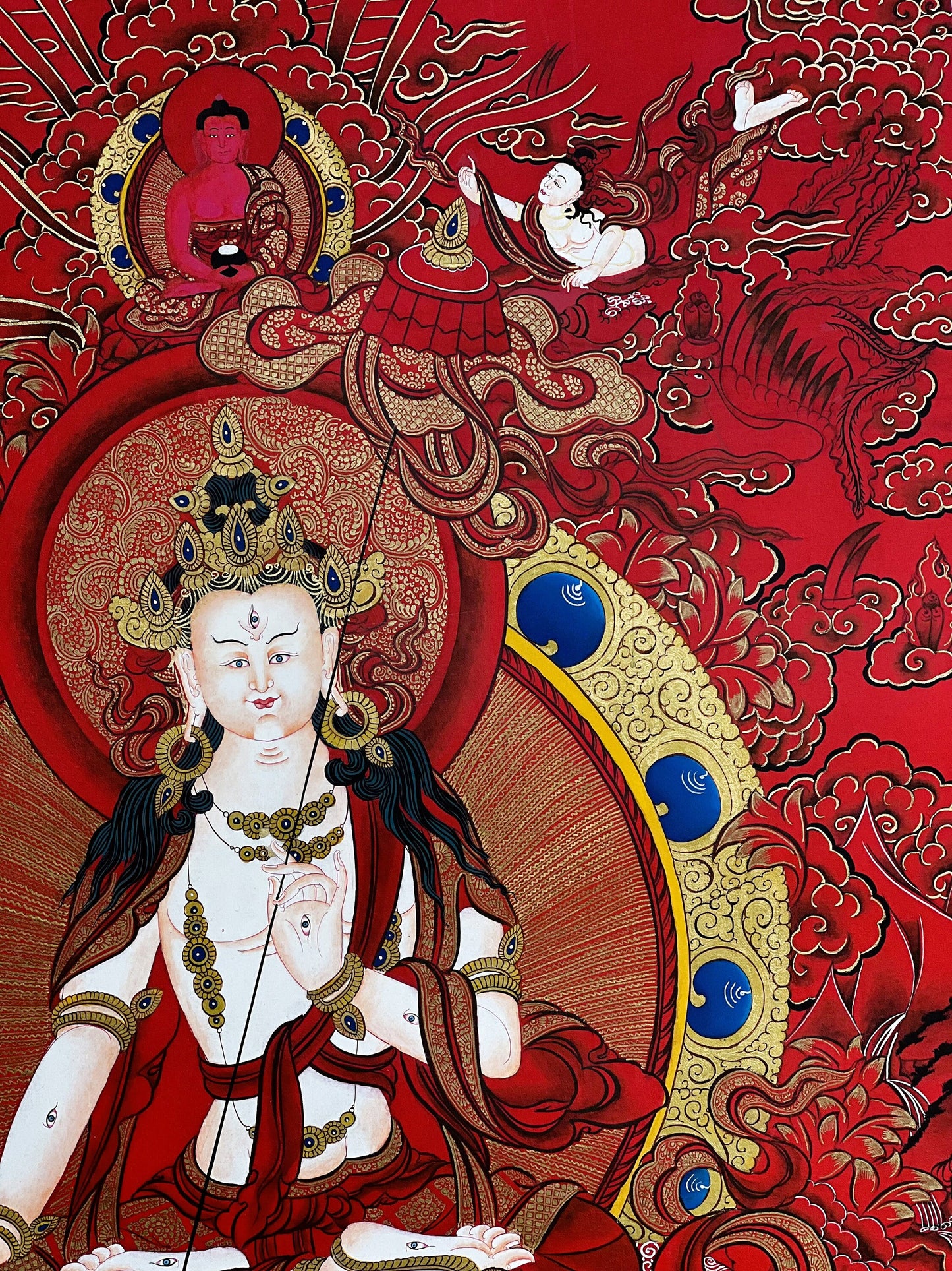 Ushnisha Sitatapatra/ Dukar/ Dhukar/ Lady of the White Umbrella Original Masterpiece Gold Tibetan Thangka Painting from Nepal