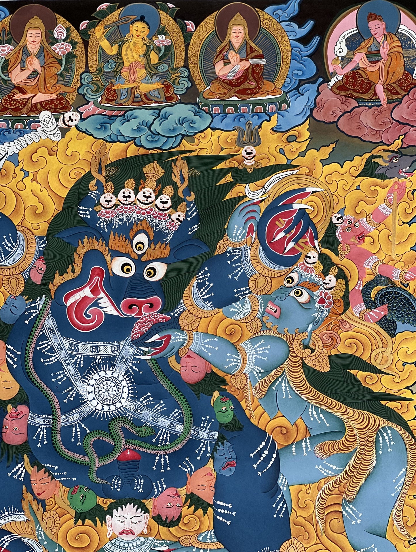 Exquisite Mastery Unveiled: Hand-Painted Original Gold Yamantaka Gelug Anuttarayoga Tantra Tibetan Thangka Painting–Elevate Your Meditation