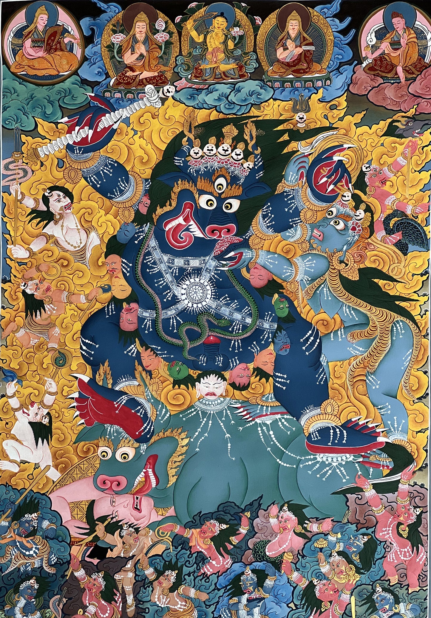 Exquisite Mastery Unveiled: Hand-Painted Original Gold Yamantaka Gelug Anuttarayoga Tantra Tibetan Thangka Painting–Elevate Your Meditation