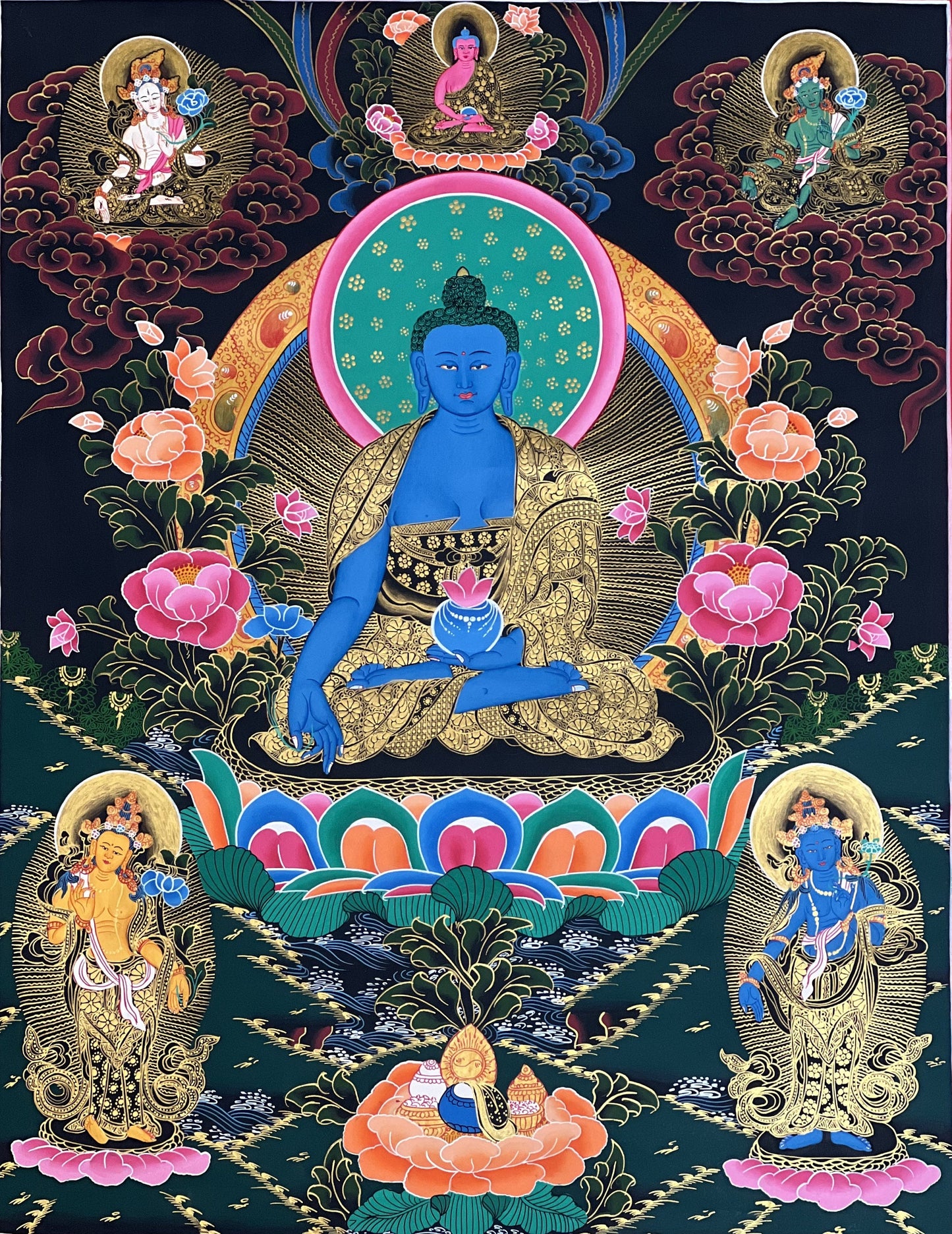 Original Hand-painted  Masterpiece  Medicine Buddha/ BhaisajyaGuru/ Medicine Master Healing Tibetan Thangka/ Thanka Painting