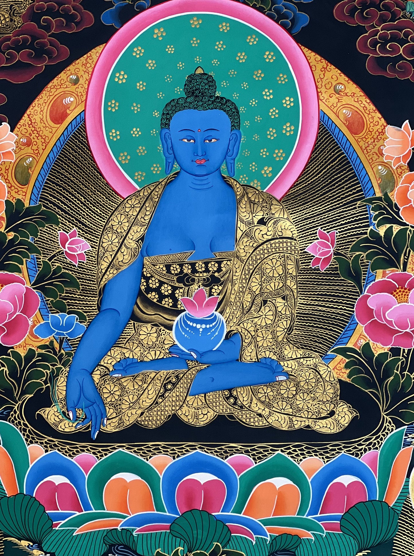 Original Hand-painted  Masterpiece  Medicine Buddha/ BhaisajyaGuru/ Medicine Master Healing Tibetan Thangka/ Thanka Painting