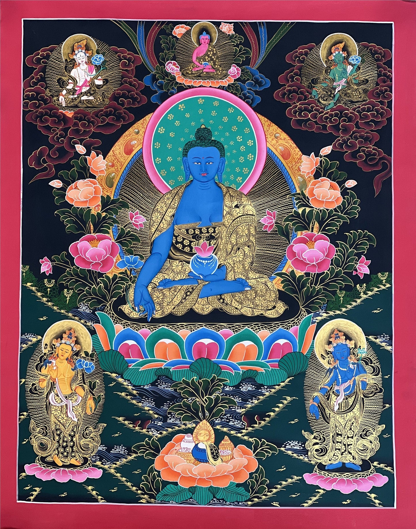 Original Hand-painted  Masterpiece  Medicine Buddha/ BhaisajyaGuru/ Medicine Master Healing Tibetan Thangka/ Thanka Painting