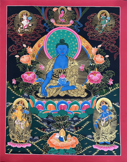 Original Hand-painted  Masterpiece  Medicine Buddha/ BhaisajyaGuru/ Medicine Master Healing Tibetan Thangka/ Thanka Painting