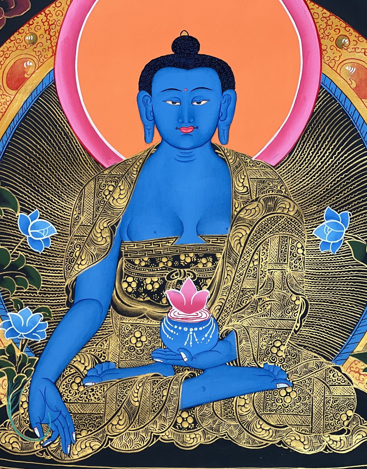 Original Hand-painted  Masterpiece  Medicine Buddha/ BhaisajyaGuru/ Medicine Master Healer Tibetan Thangka/ Thanka Painting