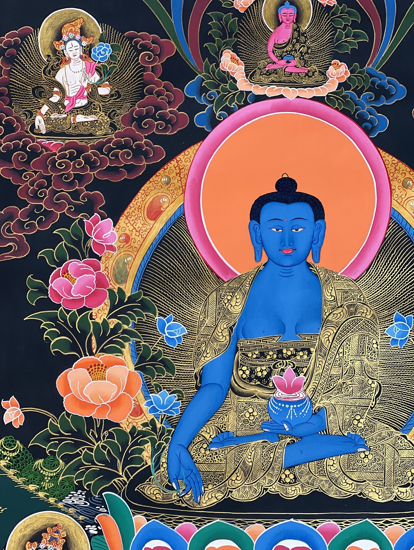 Original Hand-painted  Masterpiece  Medicine Buddha/ BhaisajyaGuru/ Medicine Master Healer Tibetan Thangka/ Thanka Painting