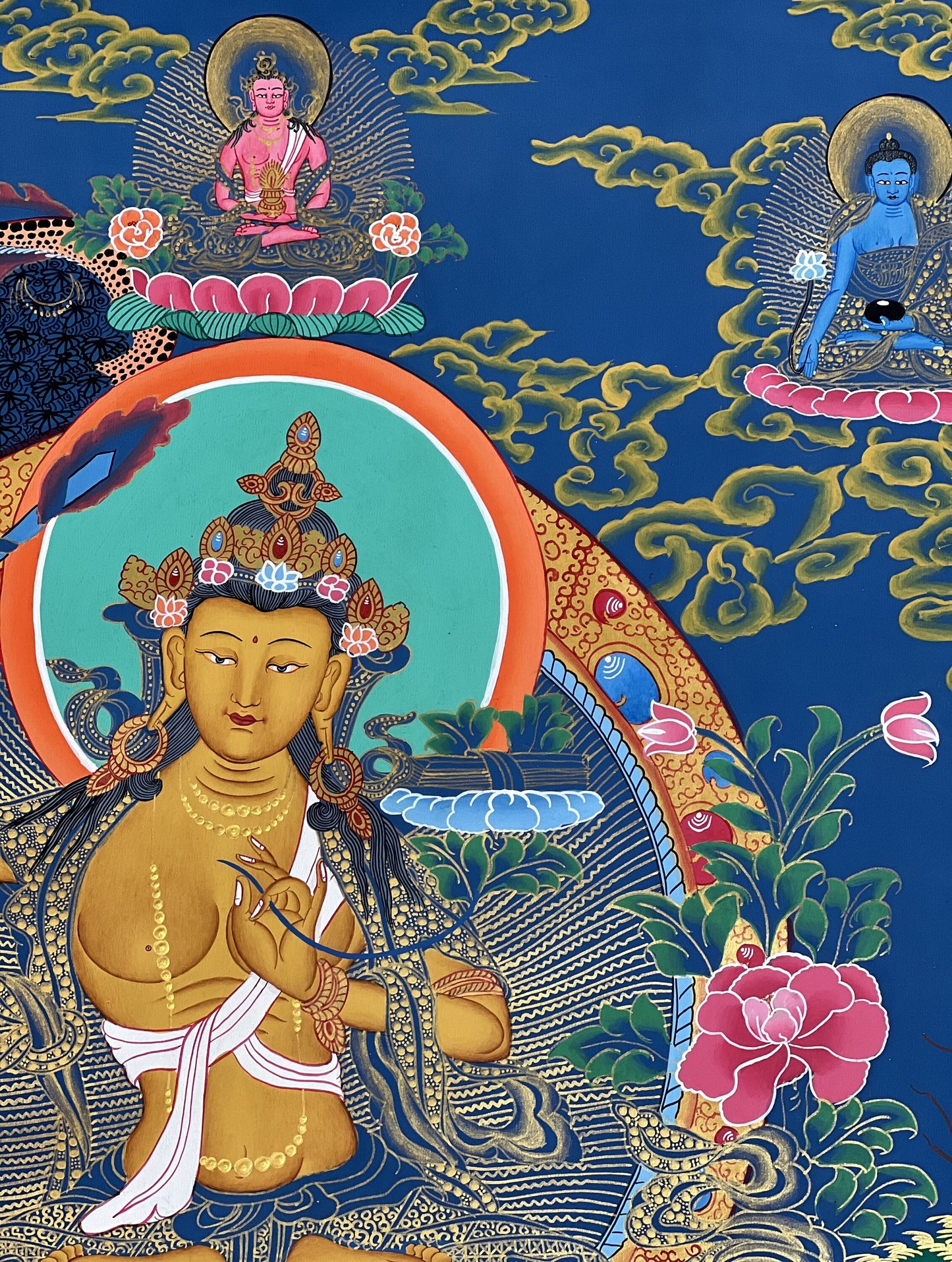 Original Hand-Painted Manjushri/ Manjusri/ Manjushree/ Jampelyang Bodhisattva of Wisdom Masterpiece Tibetan Thangka Painting