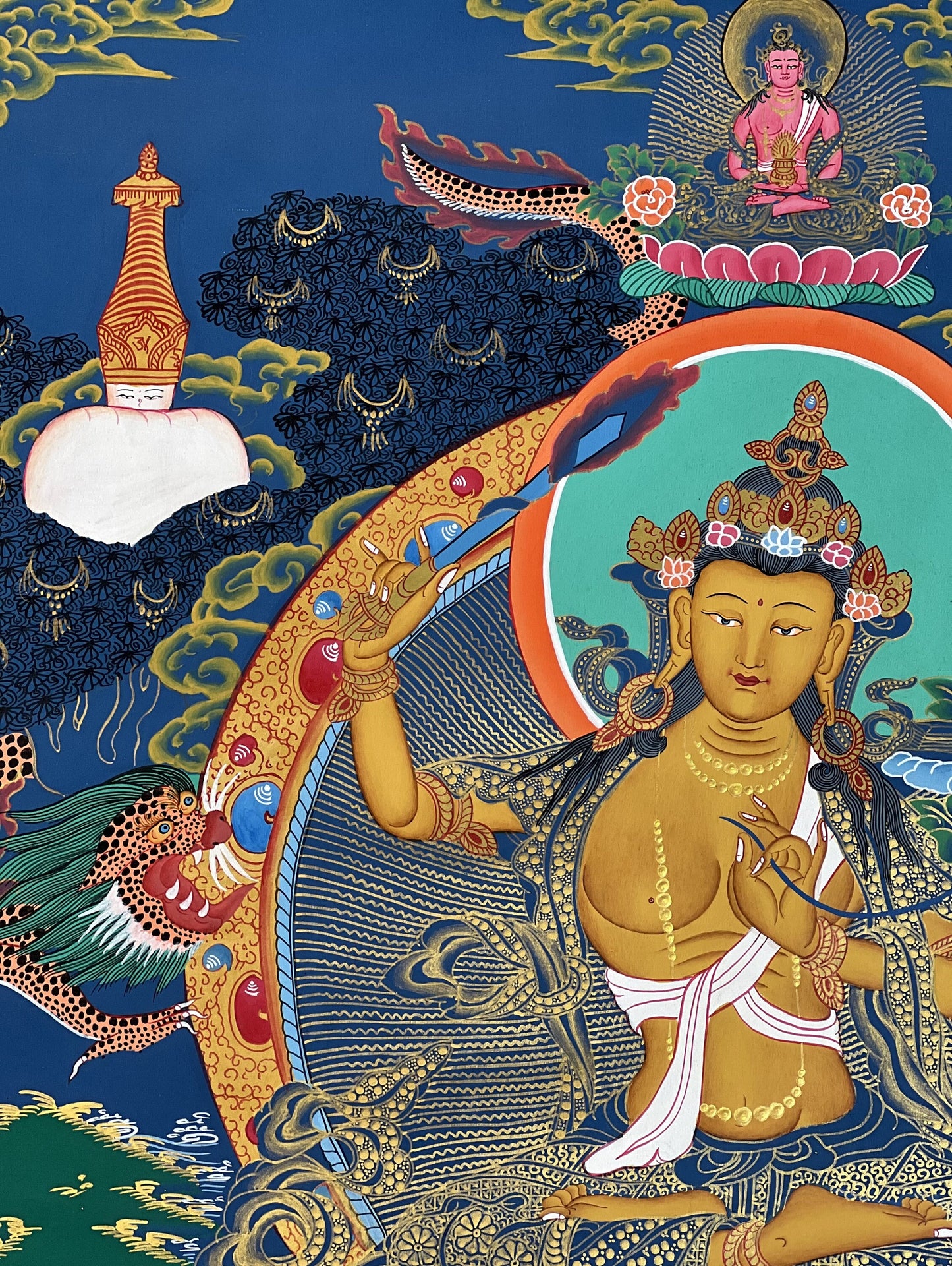 Original Hand-Painted Manjushri/ Manjusri/ Manjushree/ Jampelyang Bodhisattva of Wisdom Masterpiece Tibetan Thangka Painting