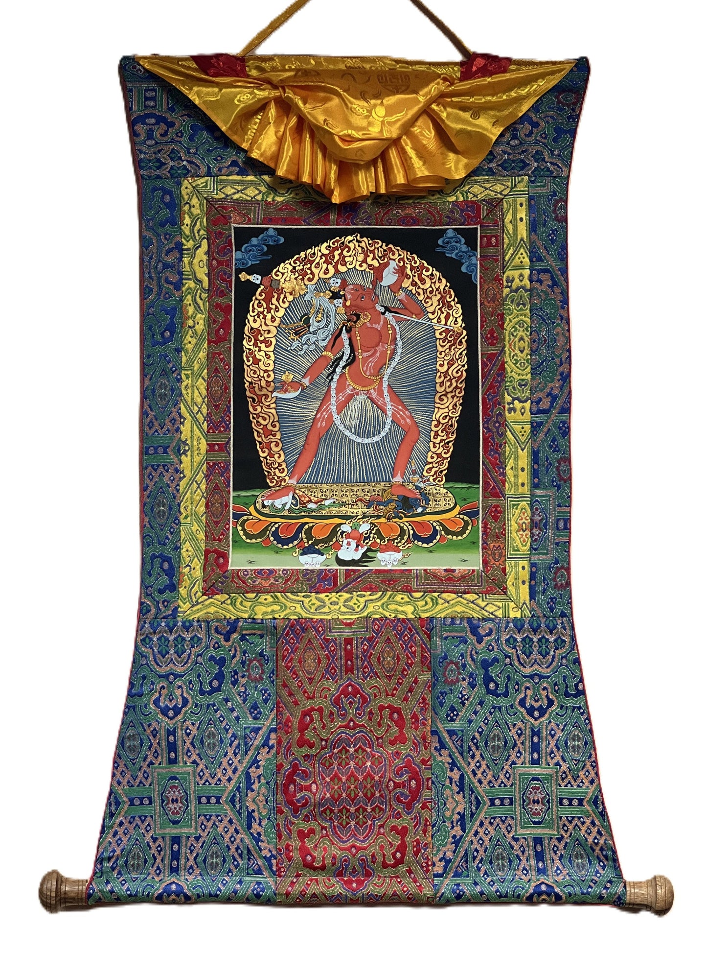 Original Hand -Painted Vajrayogini/ Female Buddha Wisdom Compassion Master Quality Tibetan Thangka Painting with Premium Silk Brocade