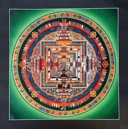 Original Hand-painted Large Masterpiece Kalachakra Mandala Wheel of Life Tibetan Meditation Thangka Painting  Lama Blessed and Signed