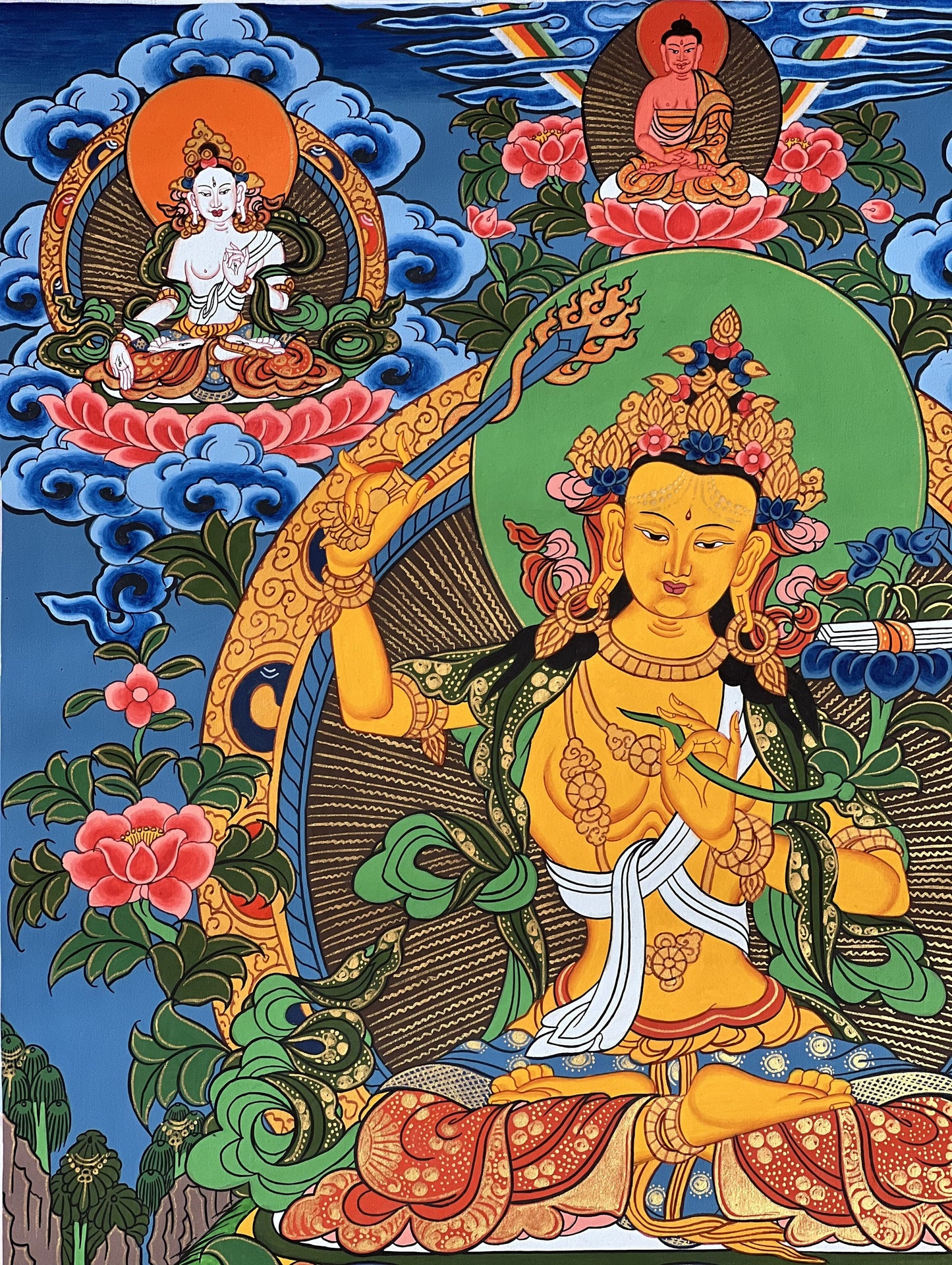 Original Hand-painted Manjusri/ Manjushri/ Manjushree/ Wisdom Bodhisattva Masterpiece Tibetan Thangka Painting