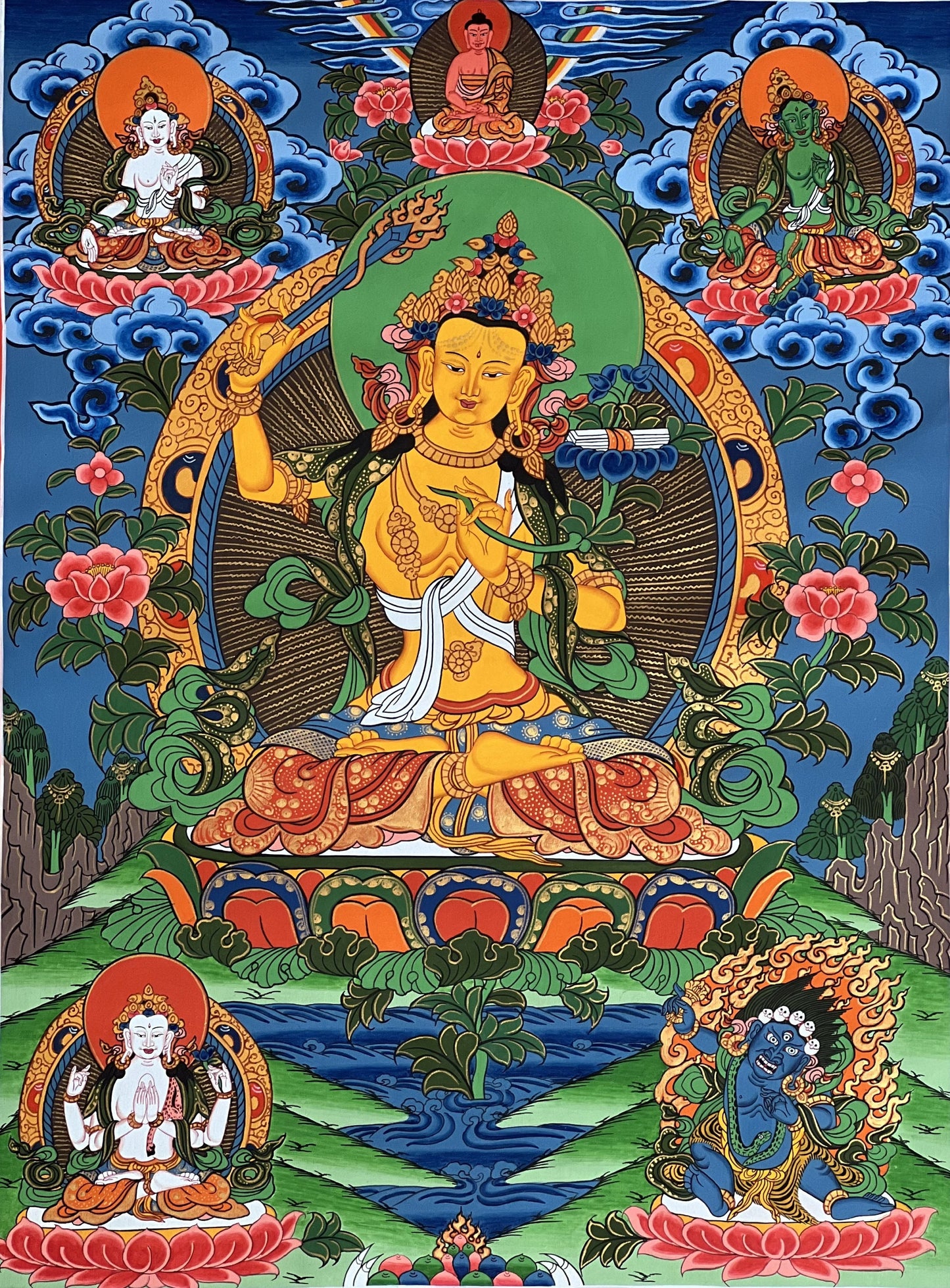 Original Hand-painted Manjusri/ Manjushri/ Manjushree/ Wisdom Bodhisattva Masterpiece Tibetan Thangka Painting