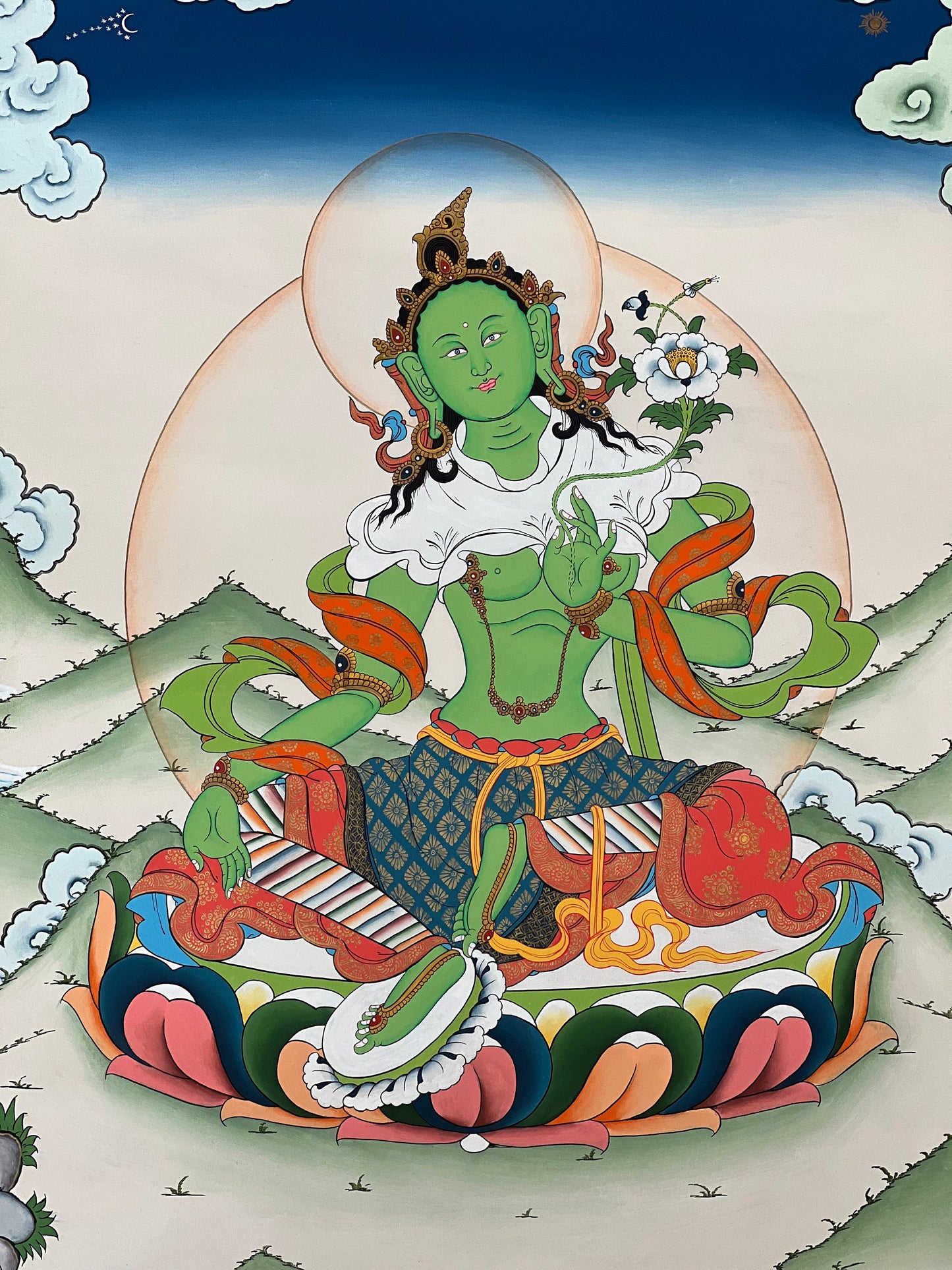 Green Tara 24k Gold Original Masterpiece Tibetan Thangka/Thanka Painting /Wall Hanging Compassion Meditation Art from Nepal