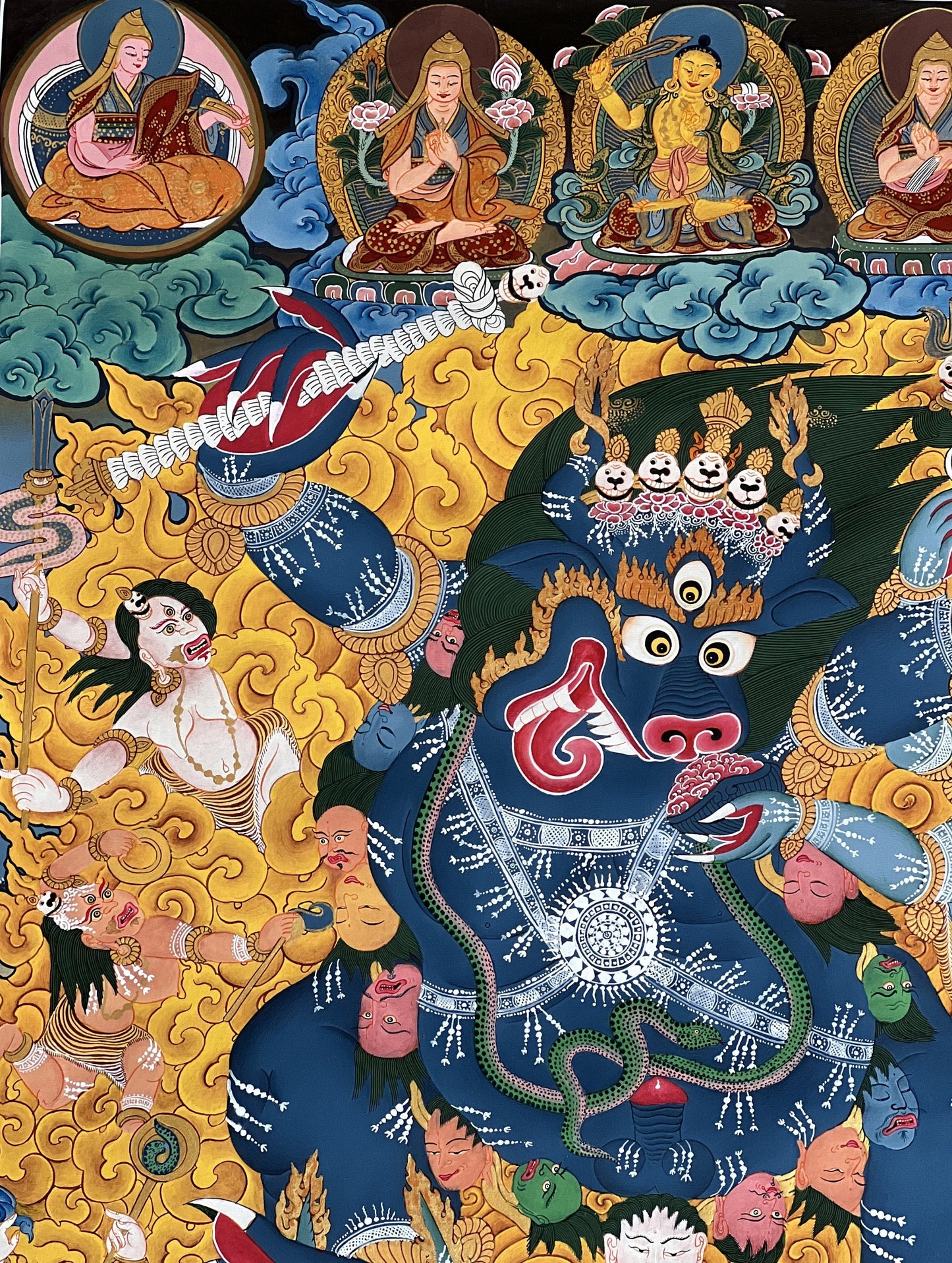 Exquisite Mastery Unveiled: Hand-Painted Original Gold Yamantaka Gelug Anuttarayoga Tantra Tibetan Thangka Painting–Elevate Your Meditation