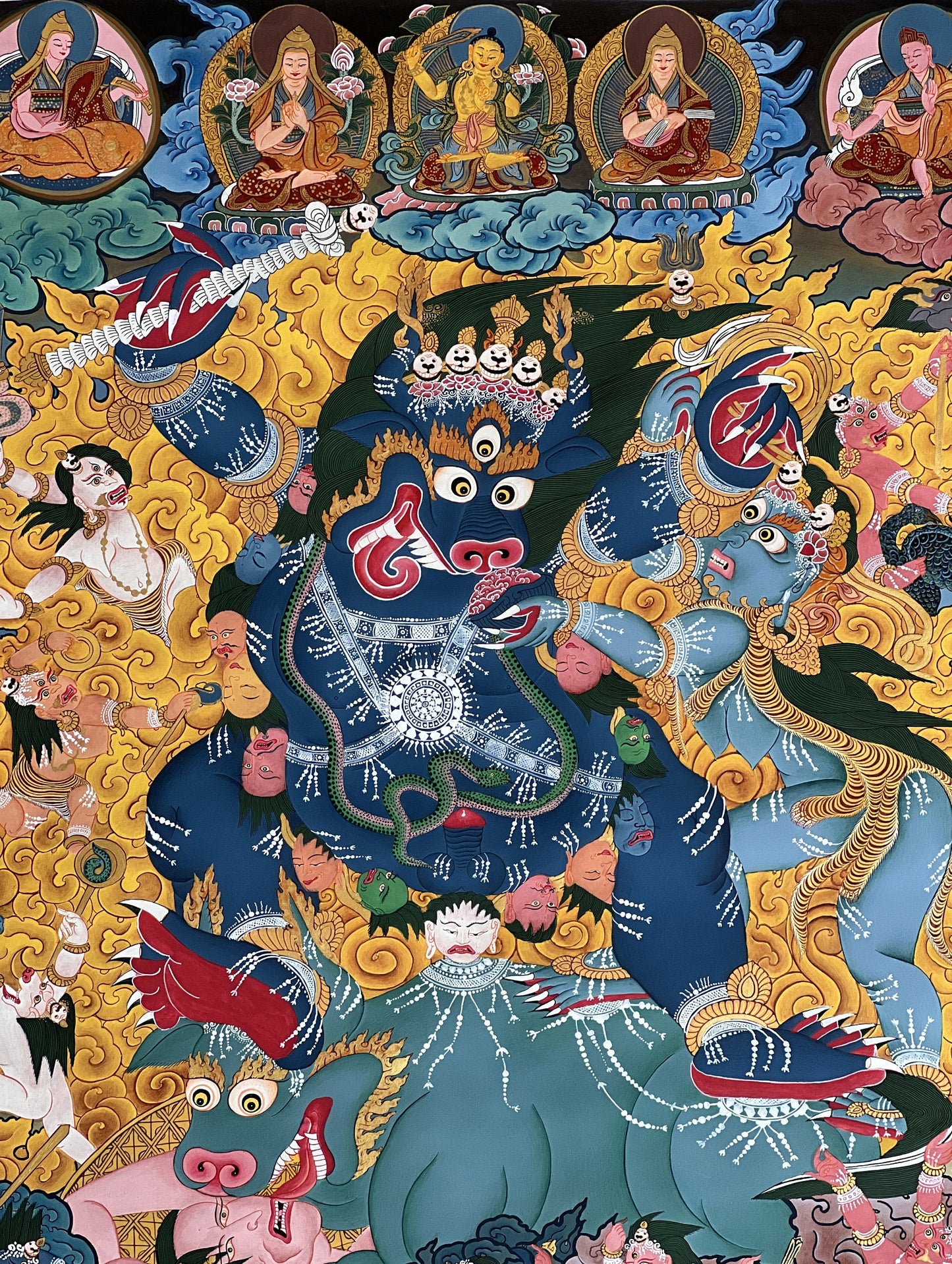 Exquisite Mastery Unveiled: Hand-Painted Original Gold Yamantaka Gelug Anuttarayoga Tantra Tibetan Thangka Painting–Elevate Your Meditation