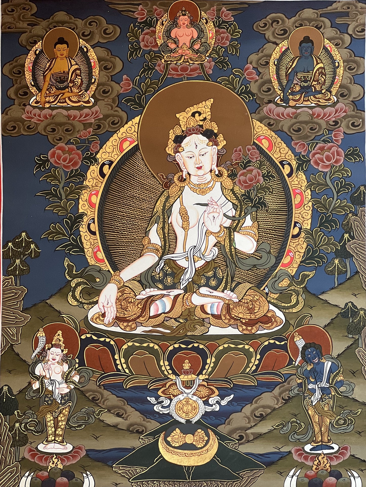 White Tara / Mother Goddess / Original Hand Painted Masterpiece Tibetan Compassion  Meditation Thangka Painting with Premium Silk Brocade