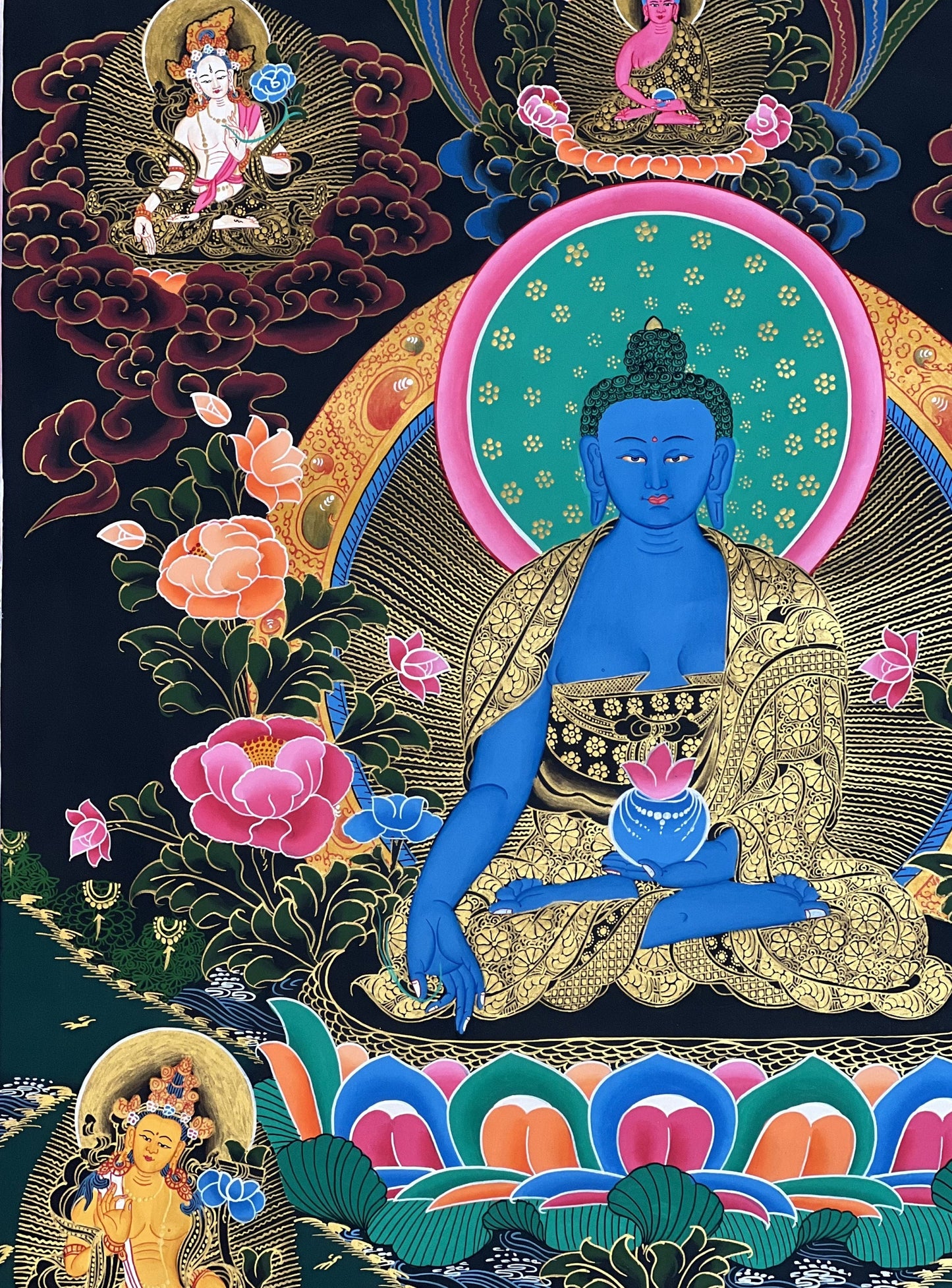 Original Hand-painted  Masterpiece  Medicine Buddha/ BhaisajyaGuru/ Medicine Master Healing Tibetan Thangka/ Thanka Painting