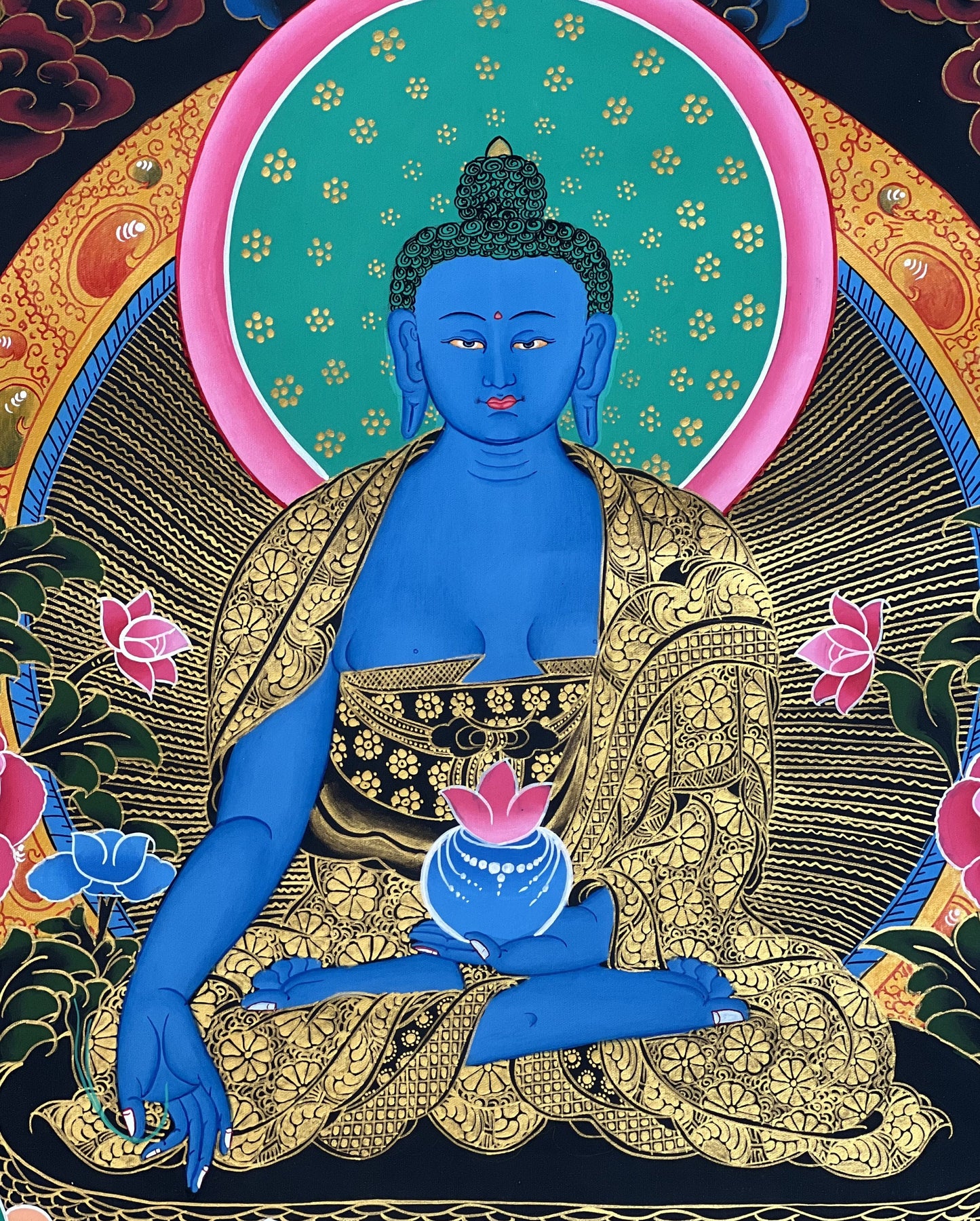 Original Hand-painted  Masterpiece  Medicine Buddha/ BhaisajyaGuru/ Medicine Master Healing Tibetan Thangka/ Thanka Painting