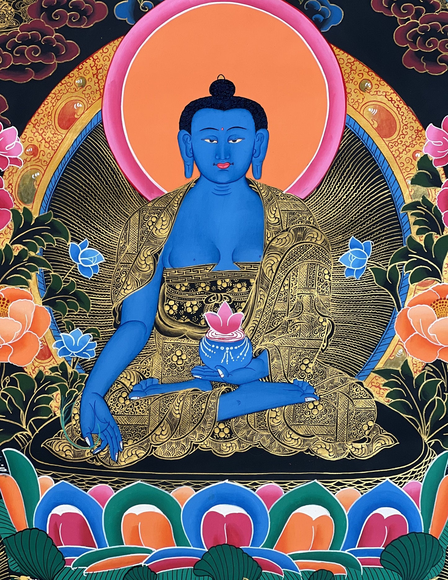 Original Hand-painted  Masterpiece  Medicine Buddha/ BhaisajyaGuru/ Medicine Master Healer Tibetan Thangka/ Thanka Painting