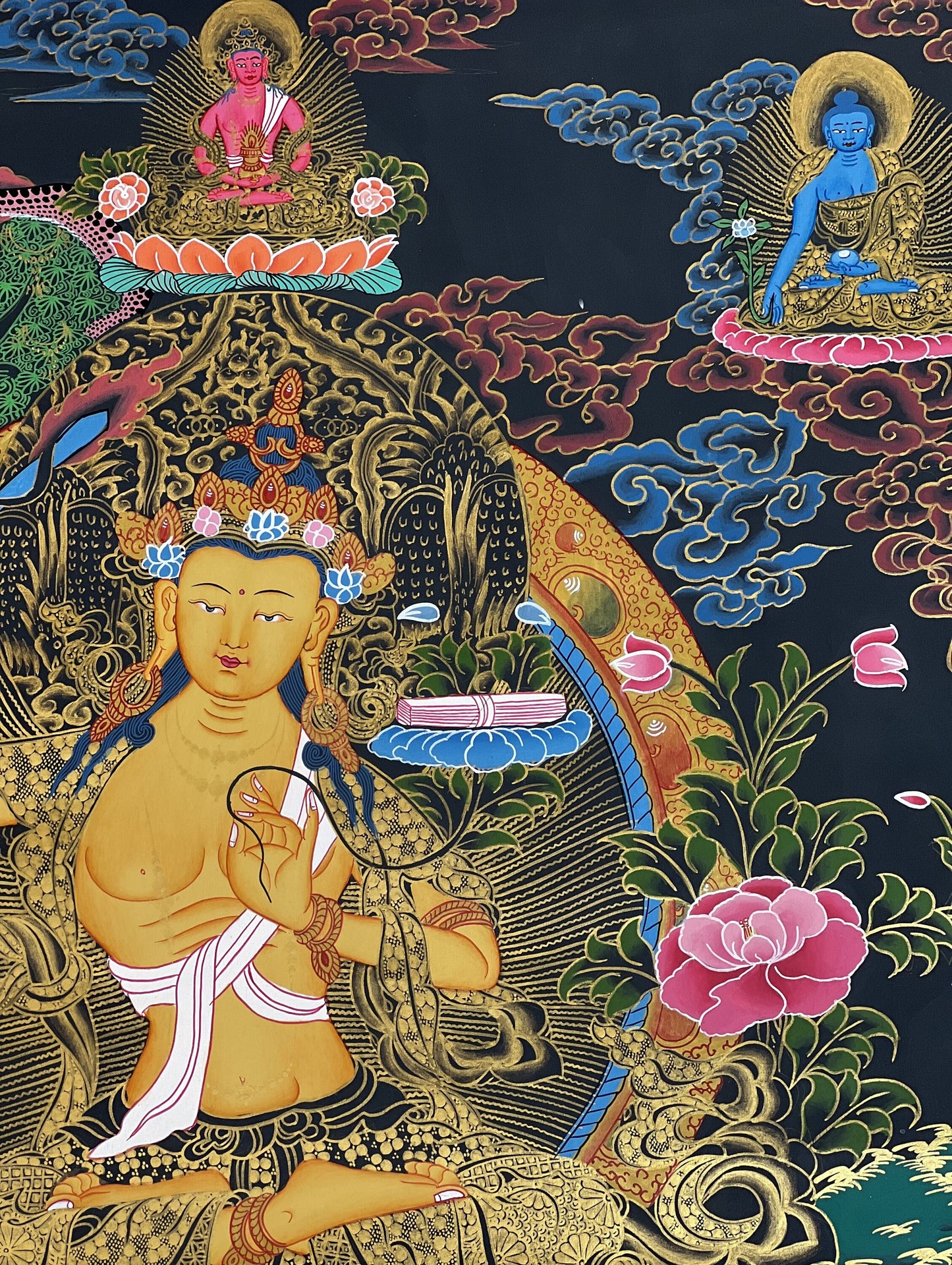 Original Hand-Painted Manjushri/ Manjusri/ Manjushree/ Jampelyang Bodhisattva of Compassion and Wisdom Masterpiece Tibetan Thangka Painting